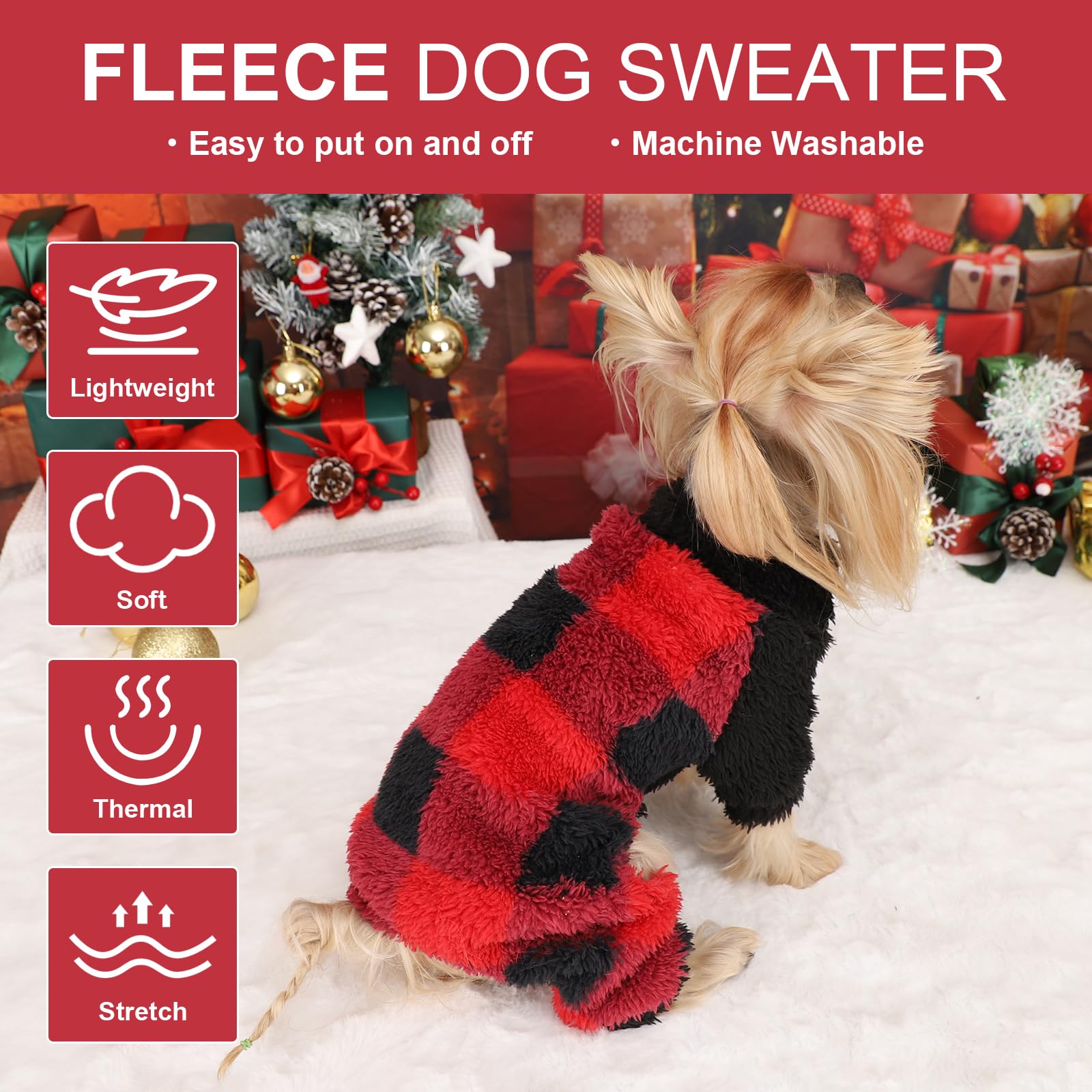 Dog Pajamas PJs Clothes for Small Dogs Girl Boy Warm Spring Fall Winter Onesie Xmas Sweaters Fleece Puppy Jumpsuits 4 Legged Out