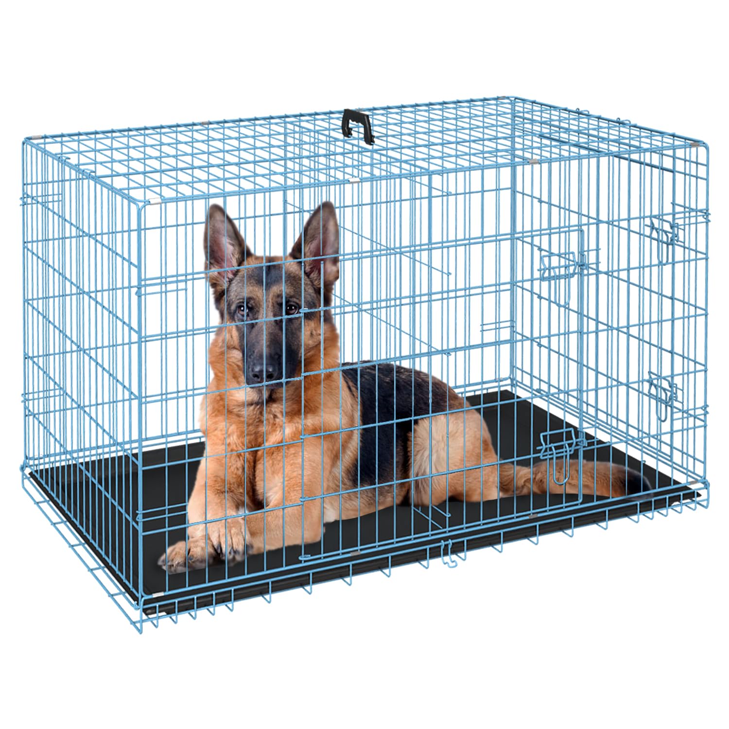 Fdw Dog Crate For Large Dogs 48 Inch Folding Metal Wirepet Cage Double Door W/Divider Panel Indoor Outdoor Kennel Leak-Proof Pla