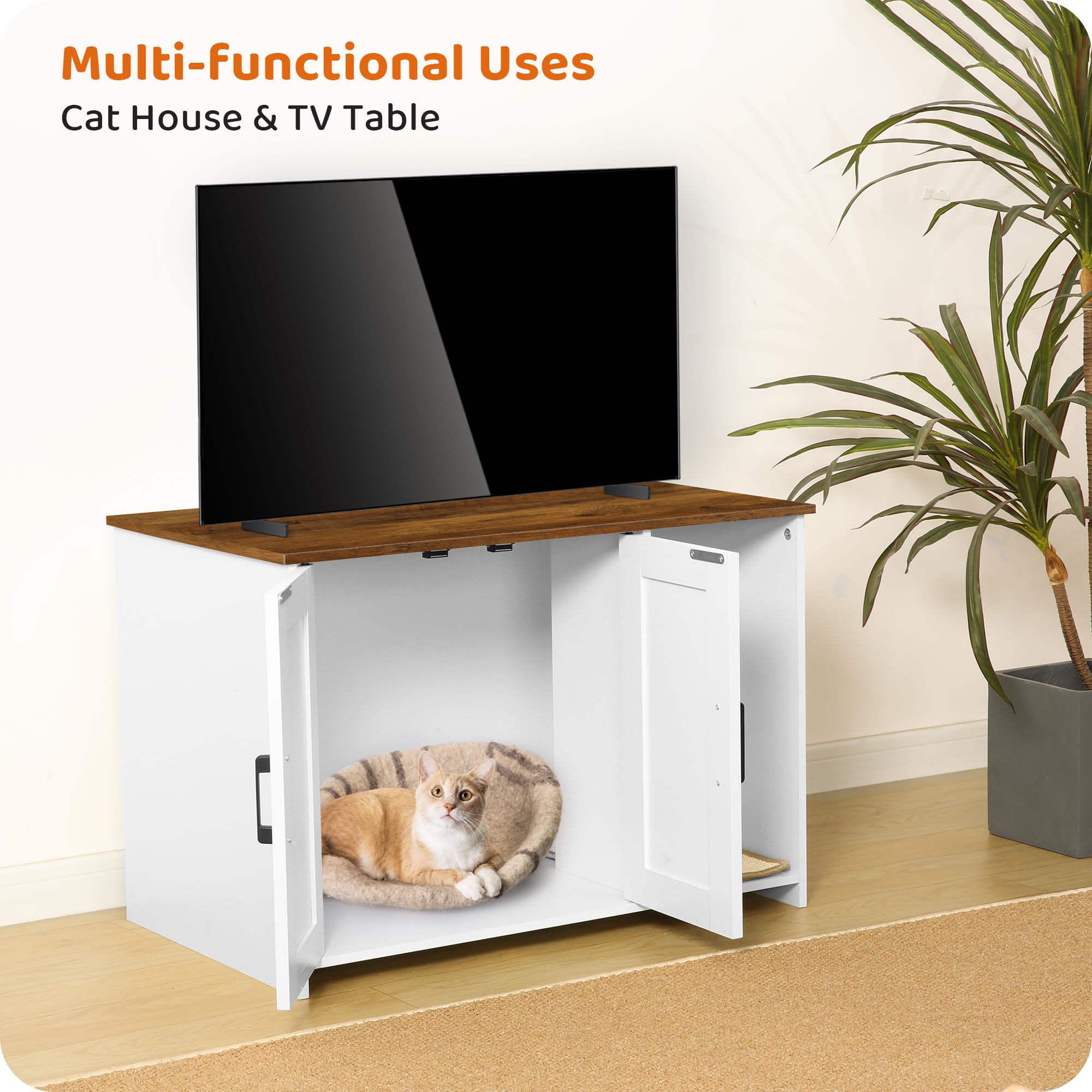 Dwanton Litter Box Enclosure, Cat Litter Box Furniture Hidden, With Scratching Mat, Wooden Cat Washroom Indoor, 31.5'' L X 19.7'