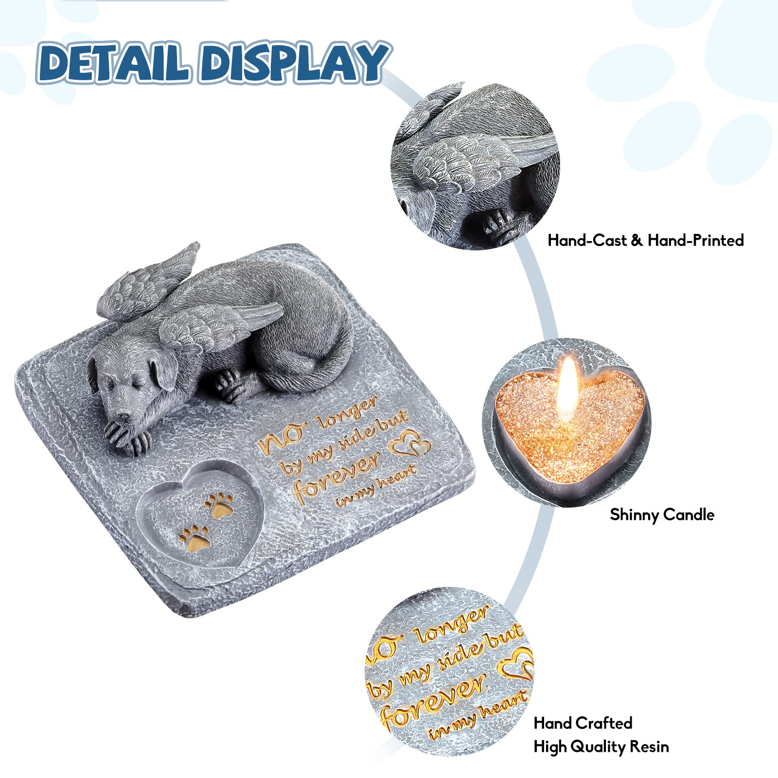 Camsoon Dog Memorial Angel Statue With Candle, Pets Loss Gifts - Hand-Painted, Indoor/Outdoor Pet Memorial Stone Figurine
