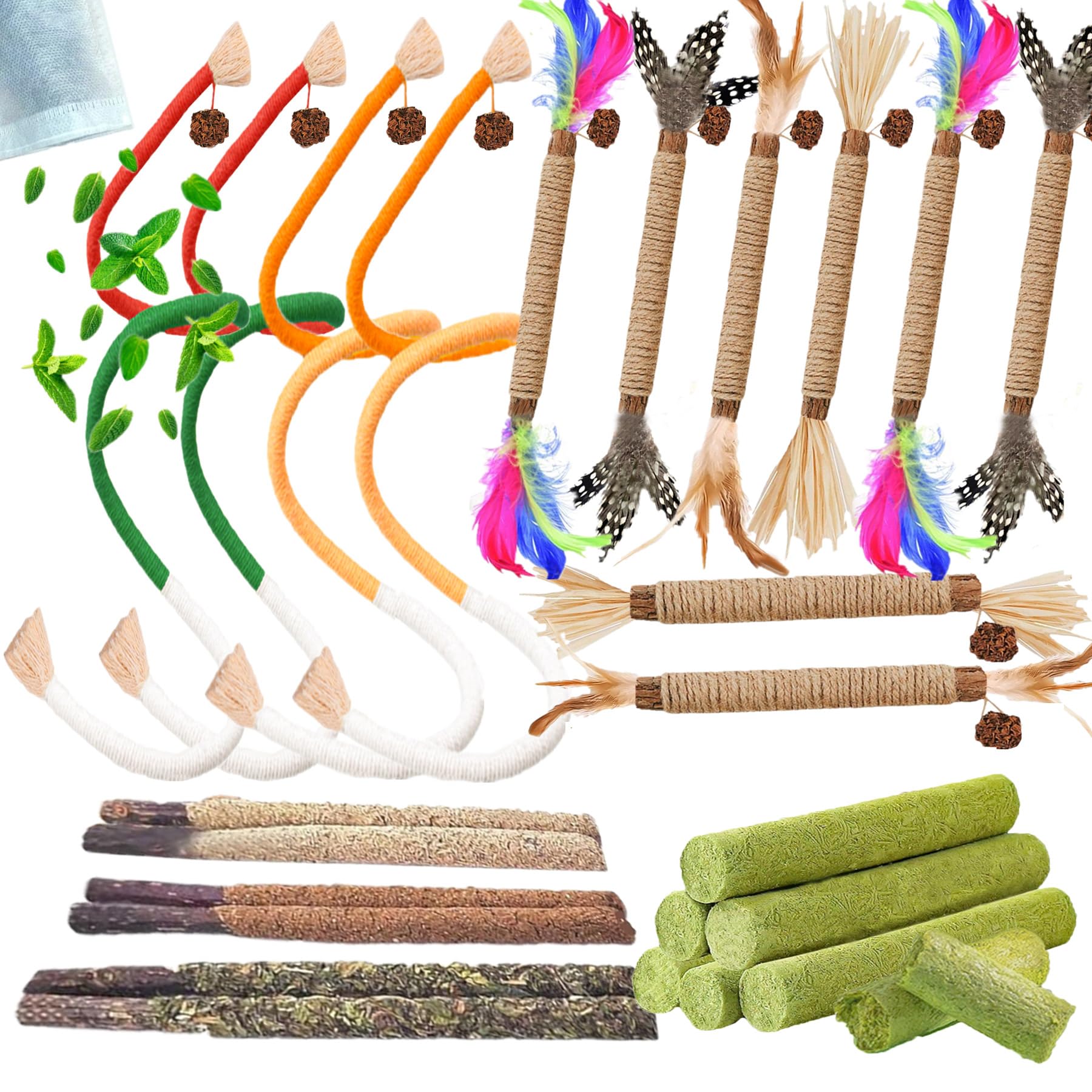 Grembeb Cat Toys 24Pack Cat Grass Treat Catnip Toy with Silvervine for Indoor Kitten Toys Wood Cat Chew Rope Kitten Grass Stick 