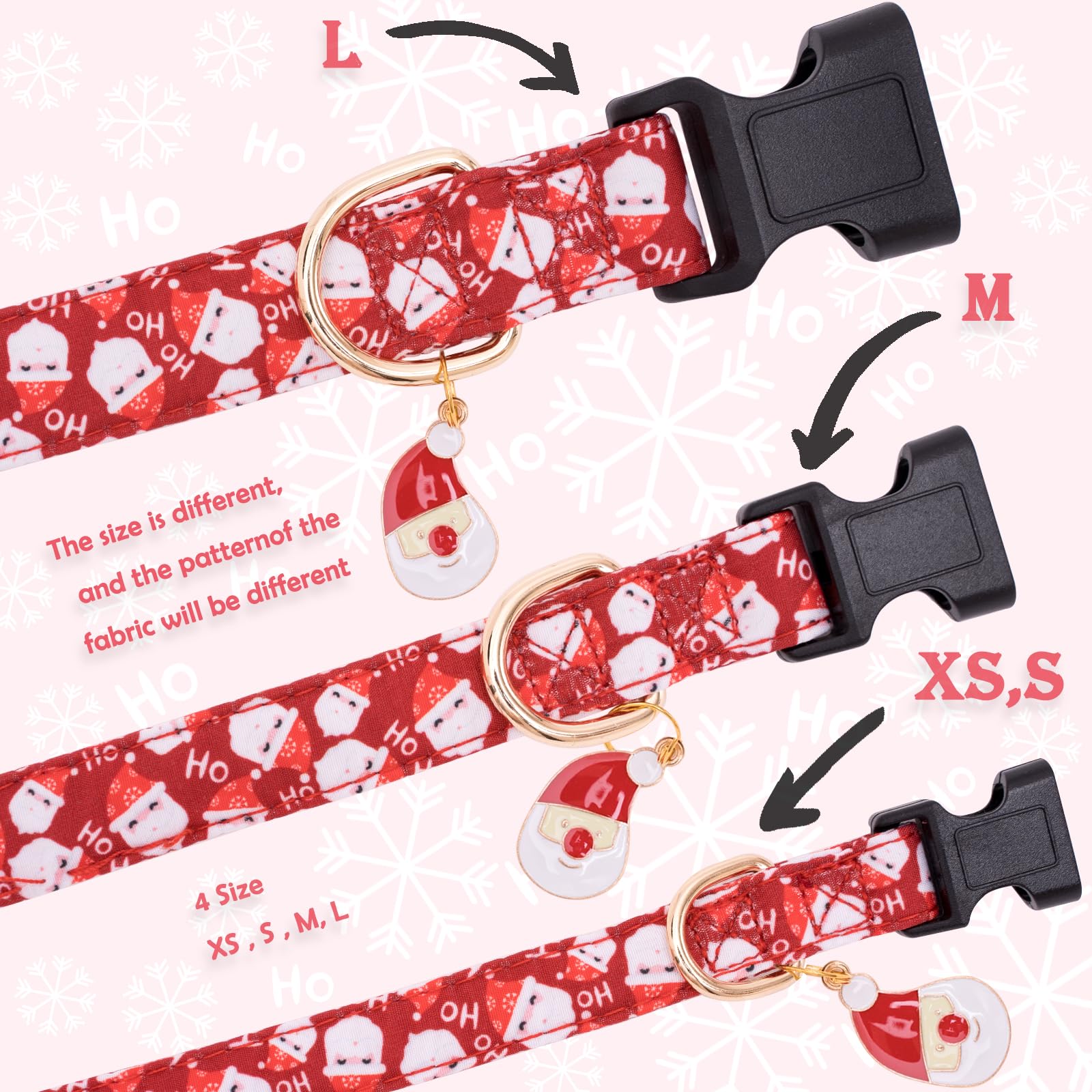 Faygarsle Red Dog Collar Christmas Design Santa Claus Pattern For Small Medium Large Dogs Collar Cute Stylish Girl Boy Christmas Dog Collar Xs