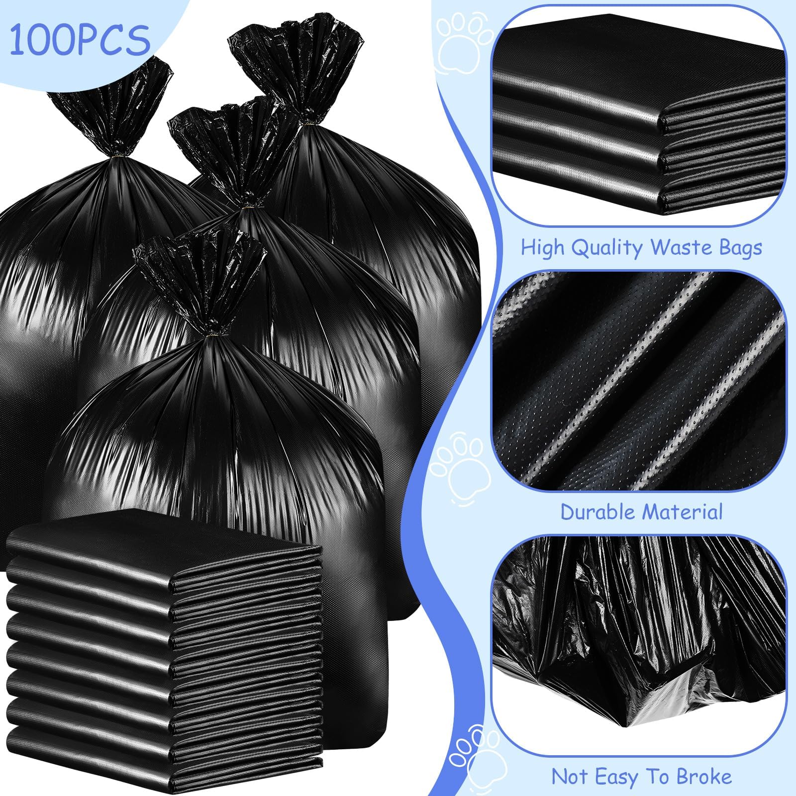 Dinifee 1 Packs 50Pcs Black Dog Waste Bags 26'' W X 33'' L Dog Waste Station Can Liners Heavy Duty Thick Large Poop Bags For Pet