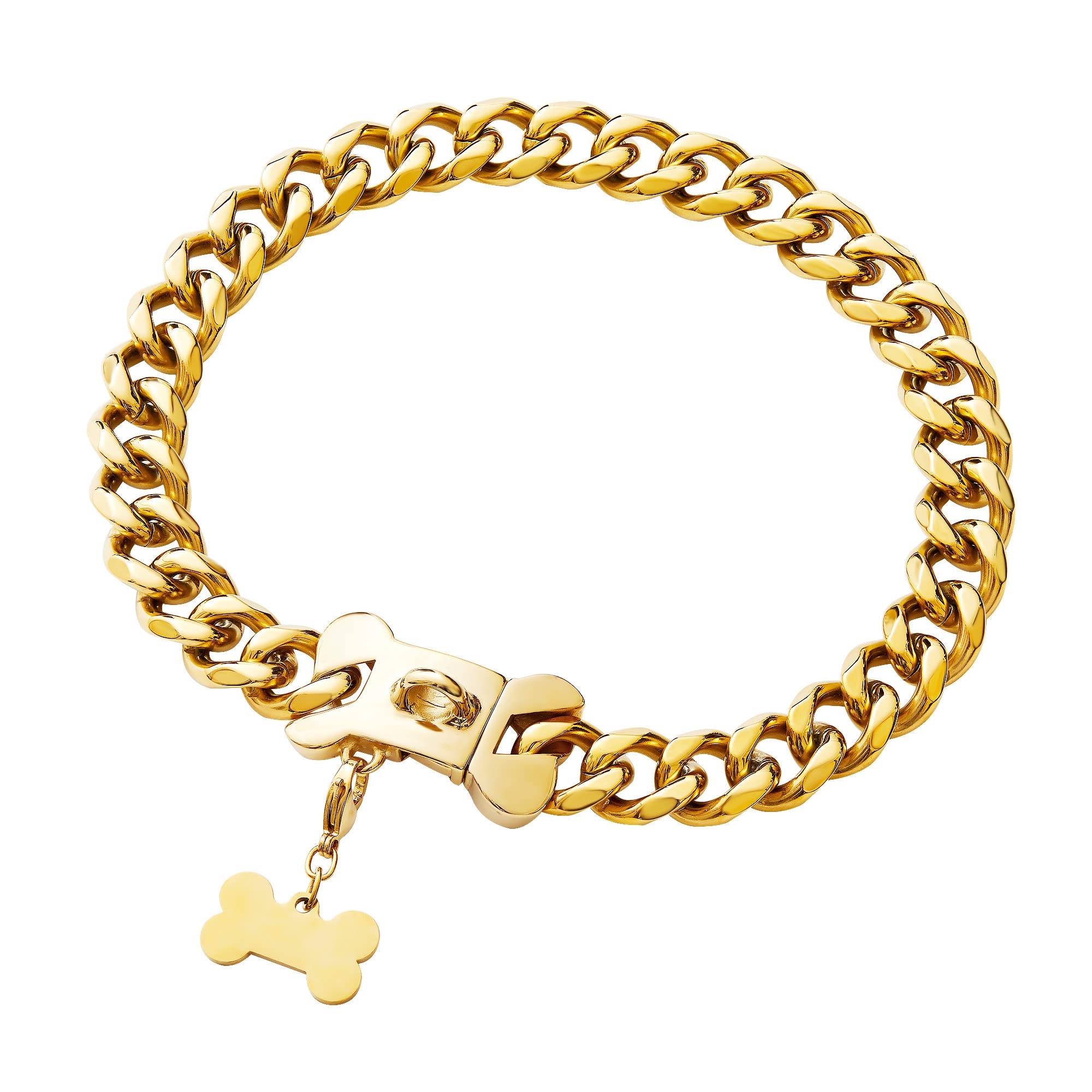 Gold Chain Stainless Steel Cuban Link Heavy Duty Dog Collar For Small Medium Large Dogs, American Bully French Bulldog Dog Neckl