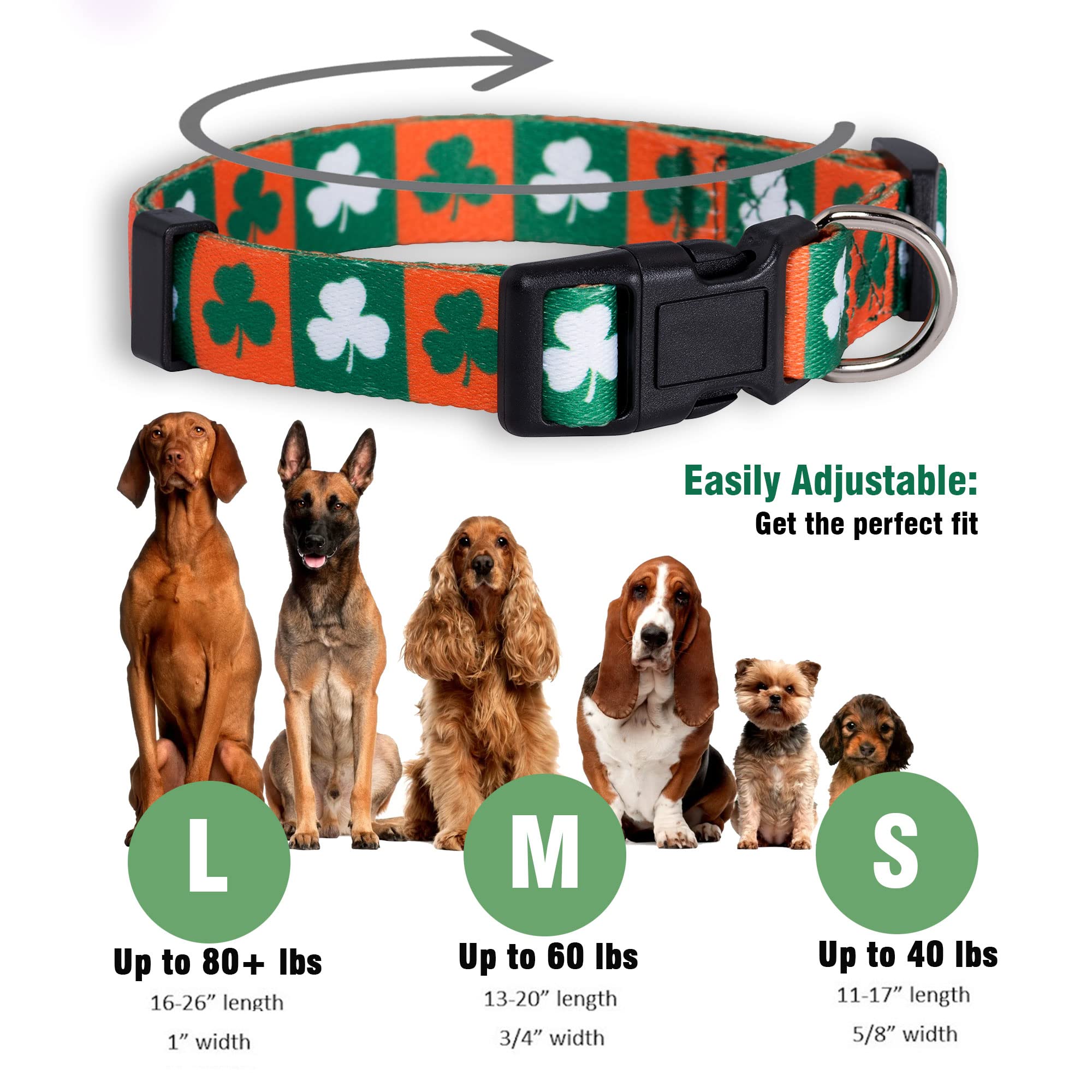 Native Pup St Patricks Dog Collar- Saint Patrick Green Shamrock Pet Collars- St. Patricks Lucky Irish- Adjustable For Small, Med