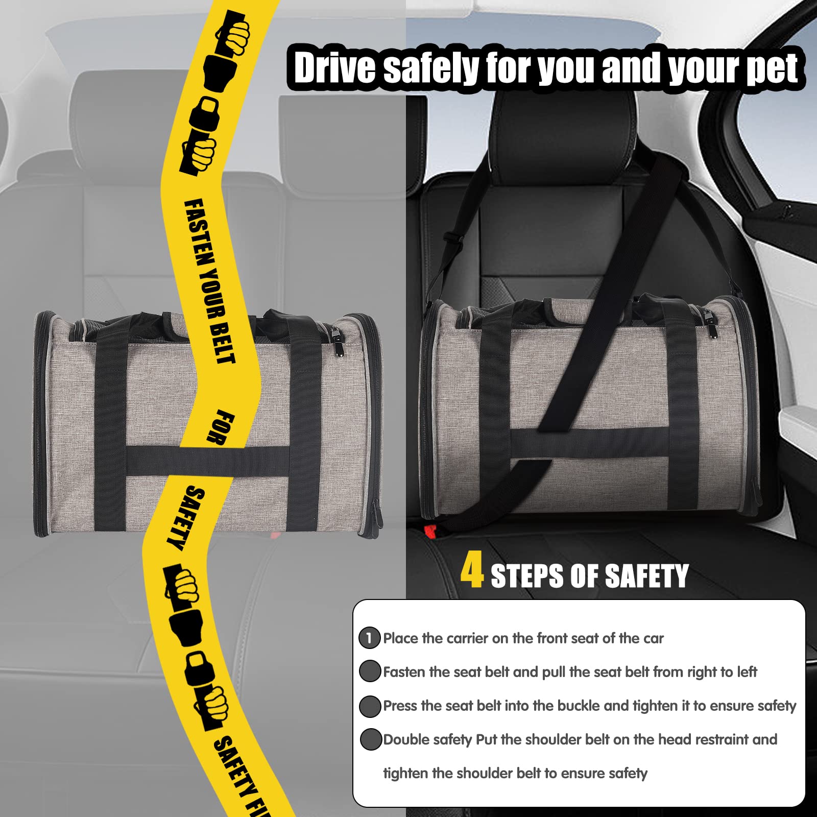 Cat Carrying Case - Pet Carrier Airline Approved, Protable And Breathable Pet Travel Carrier Removable Fleece Pad, Collapsible Cat Carrier Dog Carrier For Medium Cats Small Cats Dogs (X-L Grey&Black)