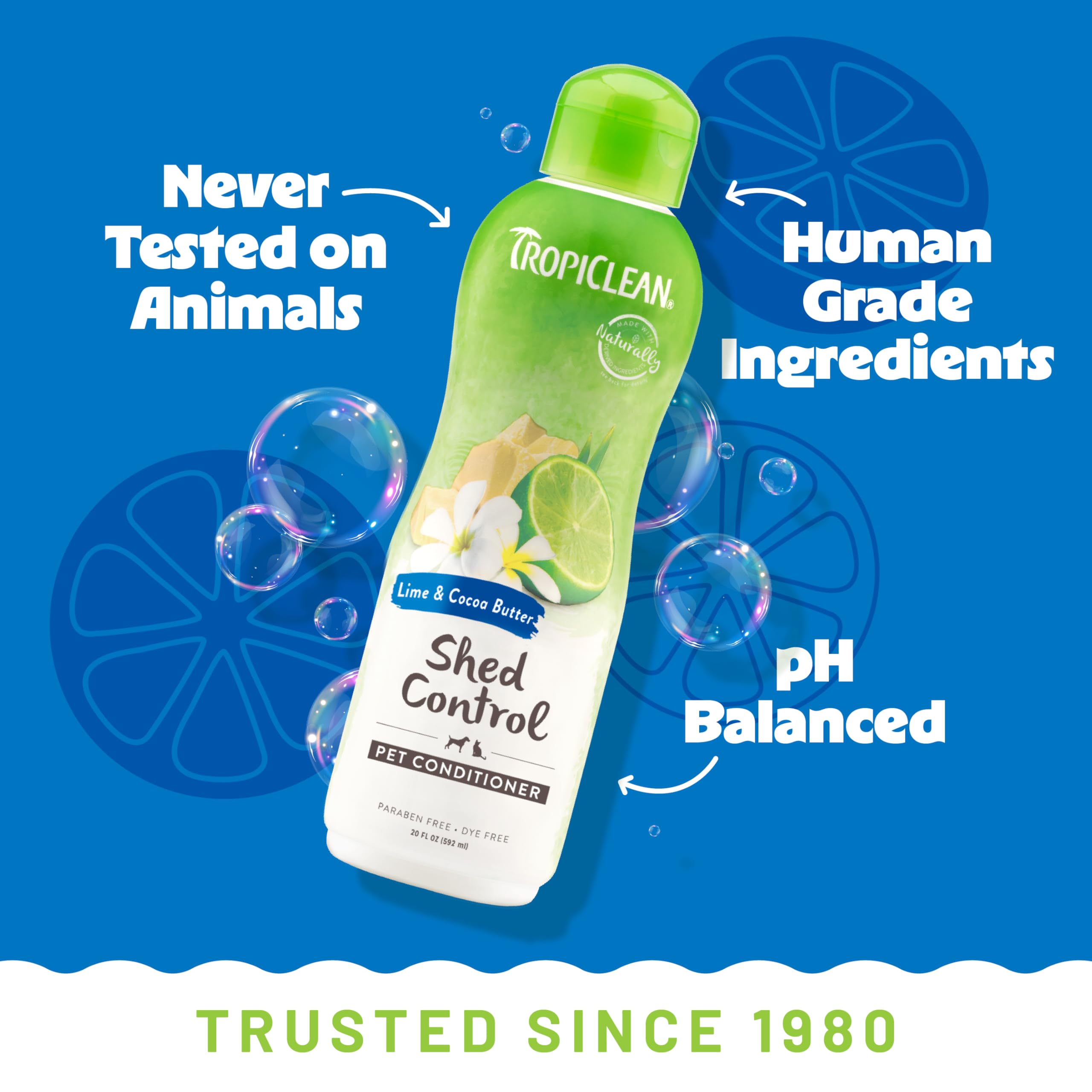 Tropiclean Deshedding Dog Conditioner, Reduces Shedding & Softens Coat, Puppy Safe, Made In The Usa, Lime & Cocoa Butter Scent,