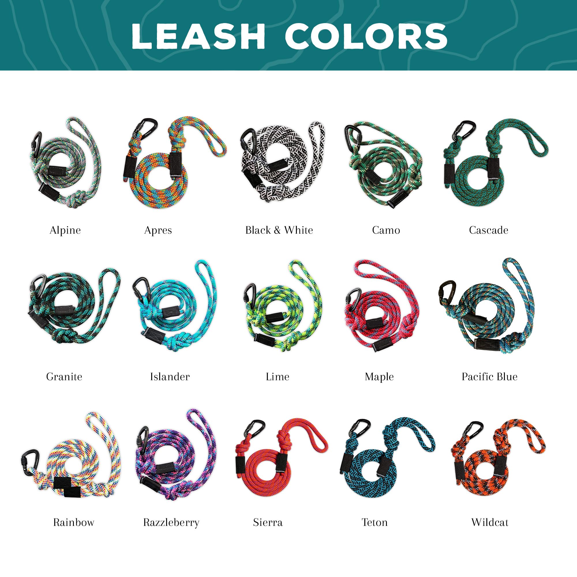 Wilderdog Small Carabiner Climbing Rope Dog Leash For Small & Medium Dogs - 5Ft - Sierra - 1Ct