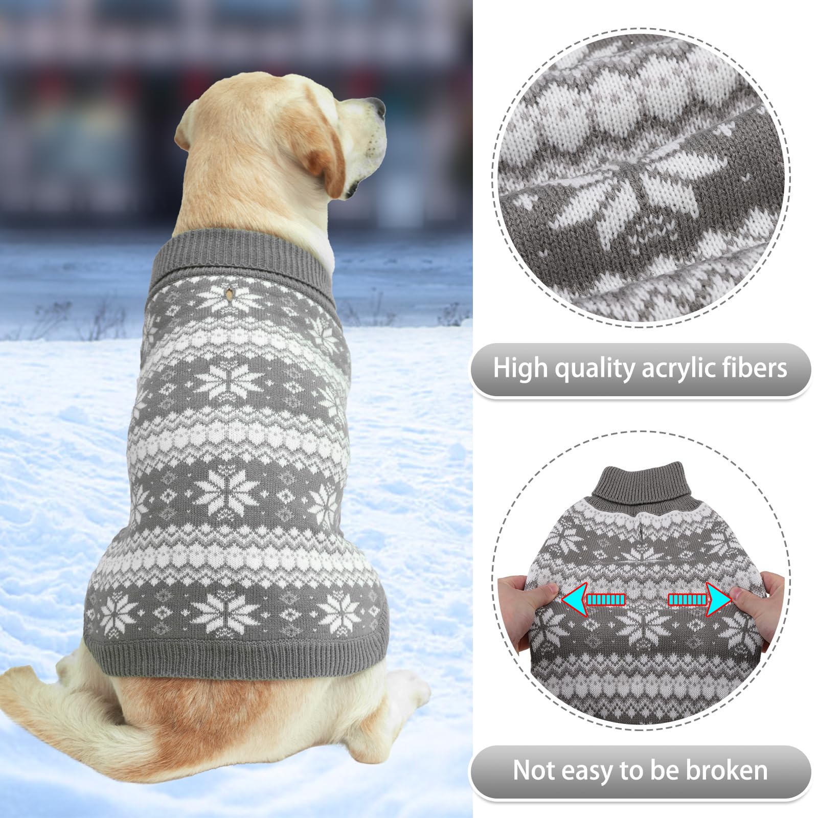 Kooltail Cable Knit Dog Sweater Turtleneck, Cold Weather Pullover Classic Knitwear, Snowflake Pattern Thick Warm Winter Pet Clot