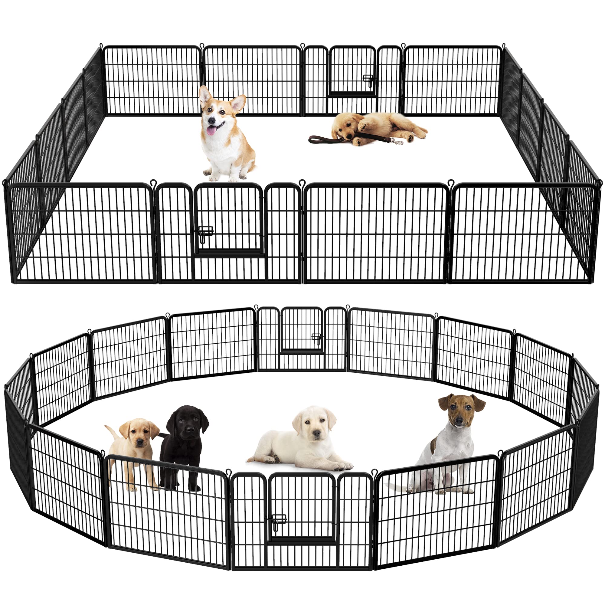 Dog Pen Pet Playpen Kennel Fence Outdoor Indoor Play Yard Puppy Exercise Barrier 31 W x 24 H 16 Panels (16 Panels, 24 Inches