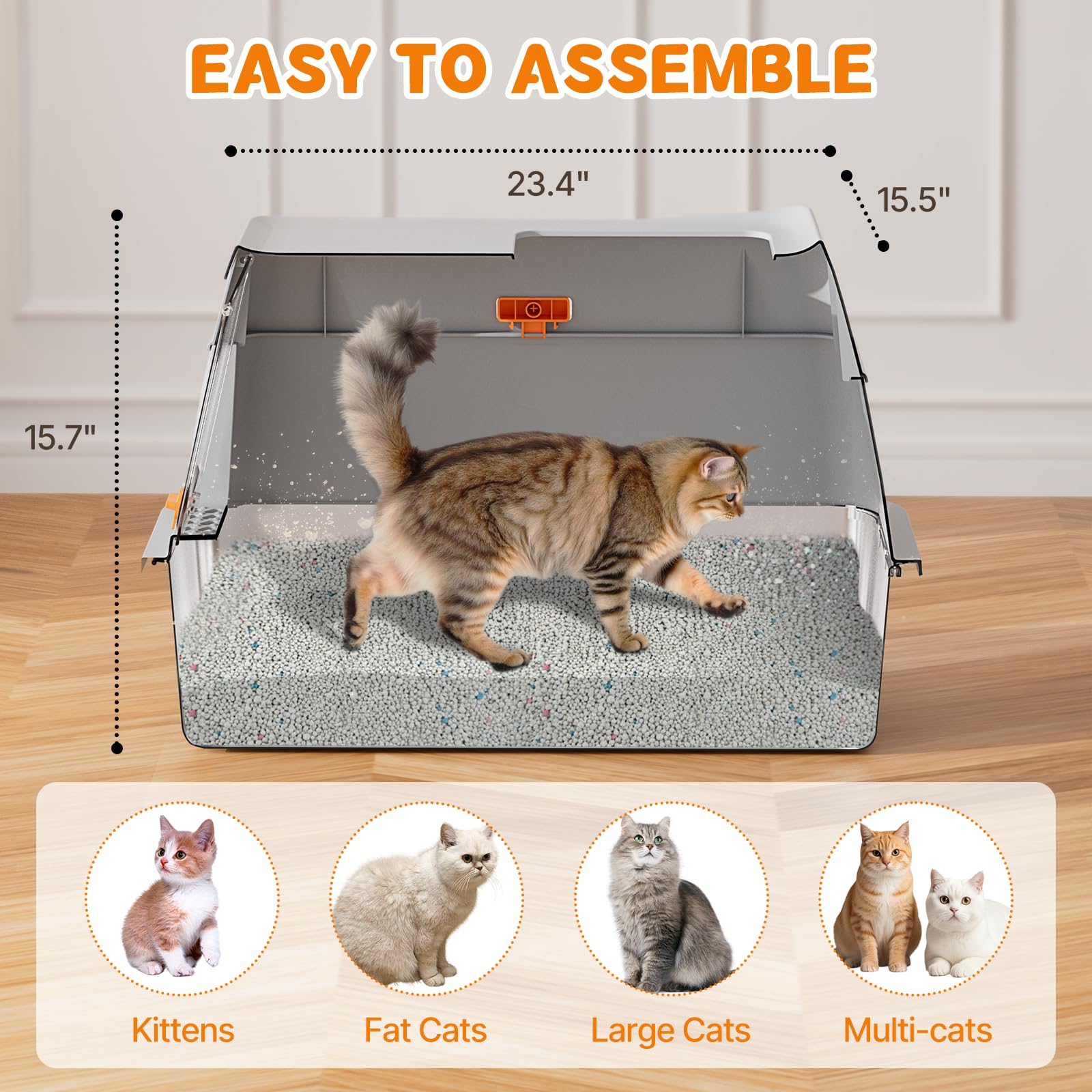 Stainless Steel Litter Box with Lid, 8    Deep Pan, Extra Large Litter Box for Big Cats, Anti-Leakage, Odor Free, Front & Top Du