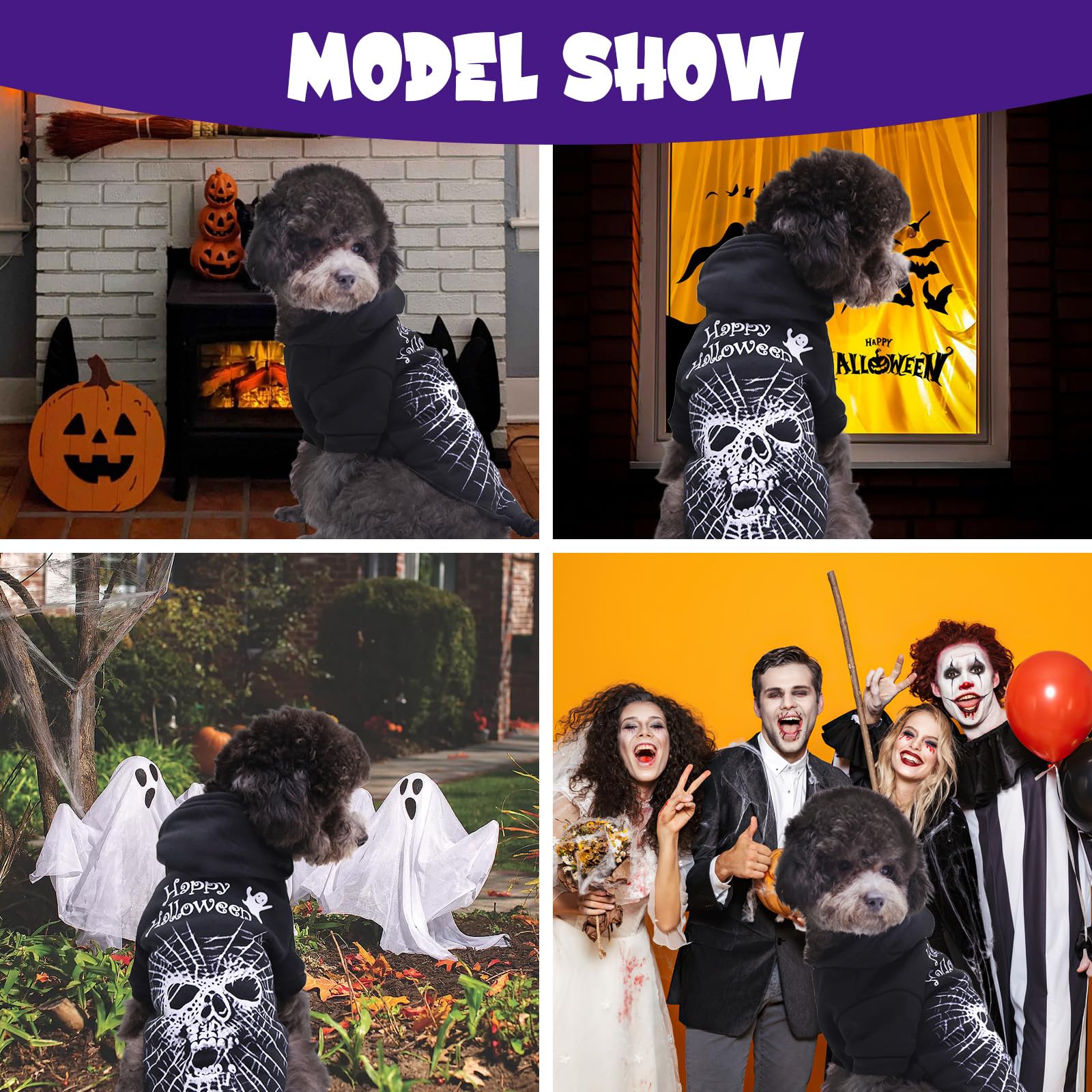 Vavious Cute Spider Skull Dog Sweatshirt Hooded Ghost Face Halloween Party Hoodie For Puppy Dog Costume - Black Small