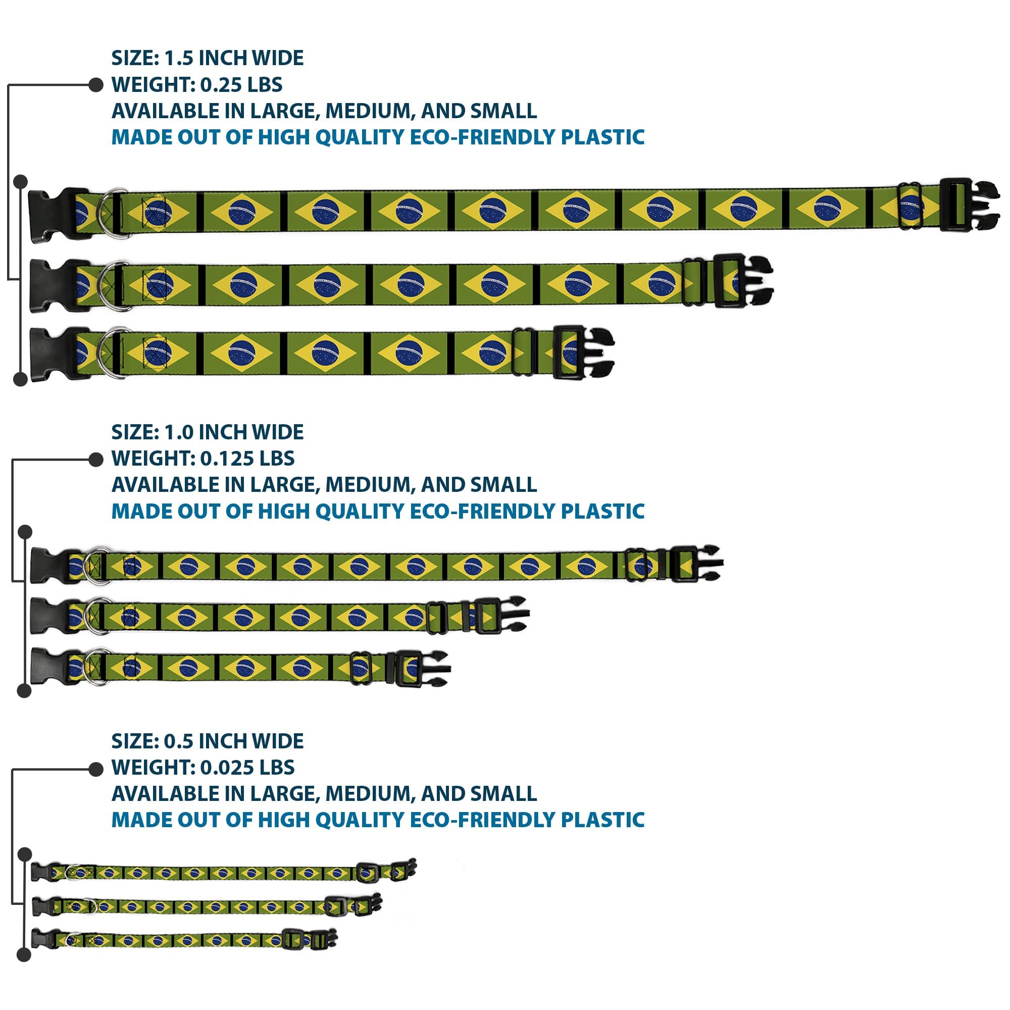 Buckle-Down Plastic Clip Collar - Brazil Flags - 1' Wide - Fits 9-15' Neck - Small