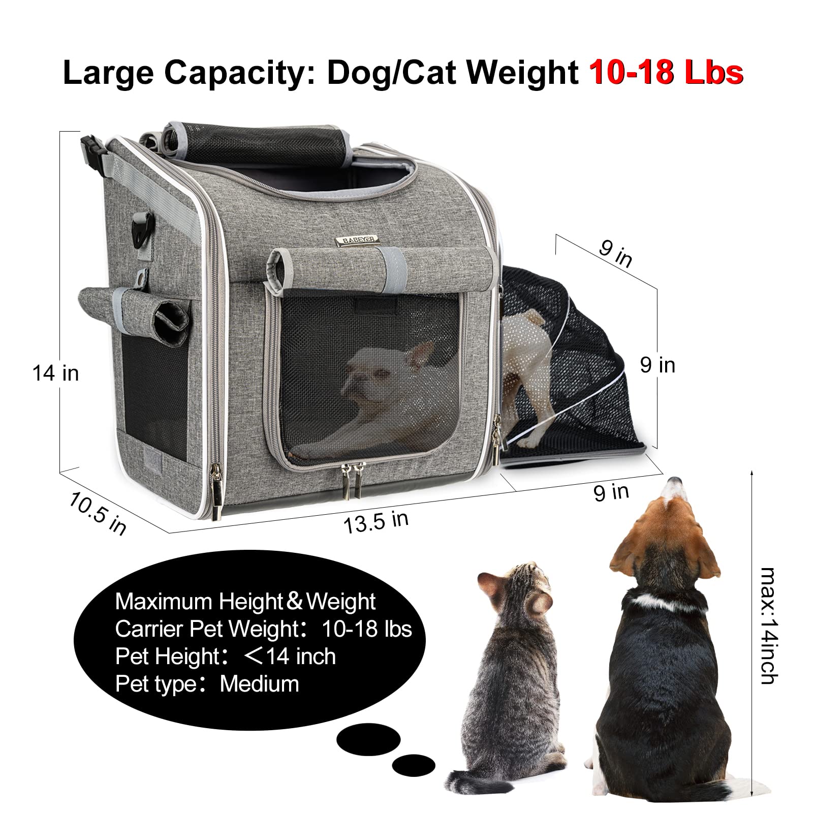 Babeyer Dog Bike Basket, Expandable Soft-Sided Pet Carrier Backpack With 4 Open Doors, 4 Mesh Windows For Small Dog Cat Puppies