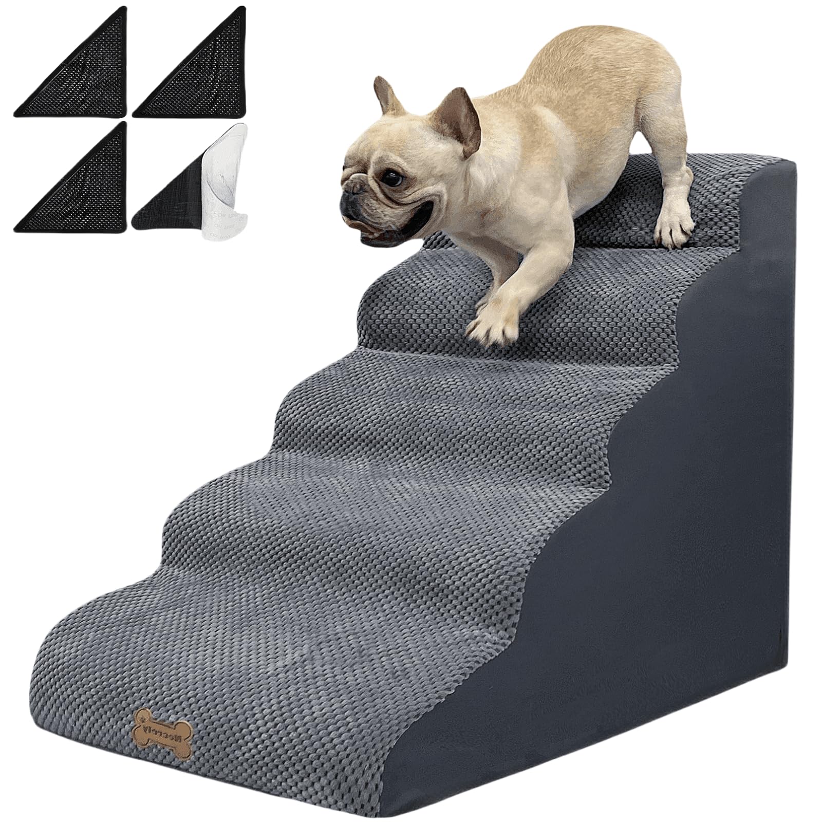5-Step Dog Stairs for 30 Inch High Beds & 20-30 Inch Couch Bed, Non-Slip Balanced Indoor Pet Ramp Stairs for Small Old Large Dog