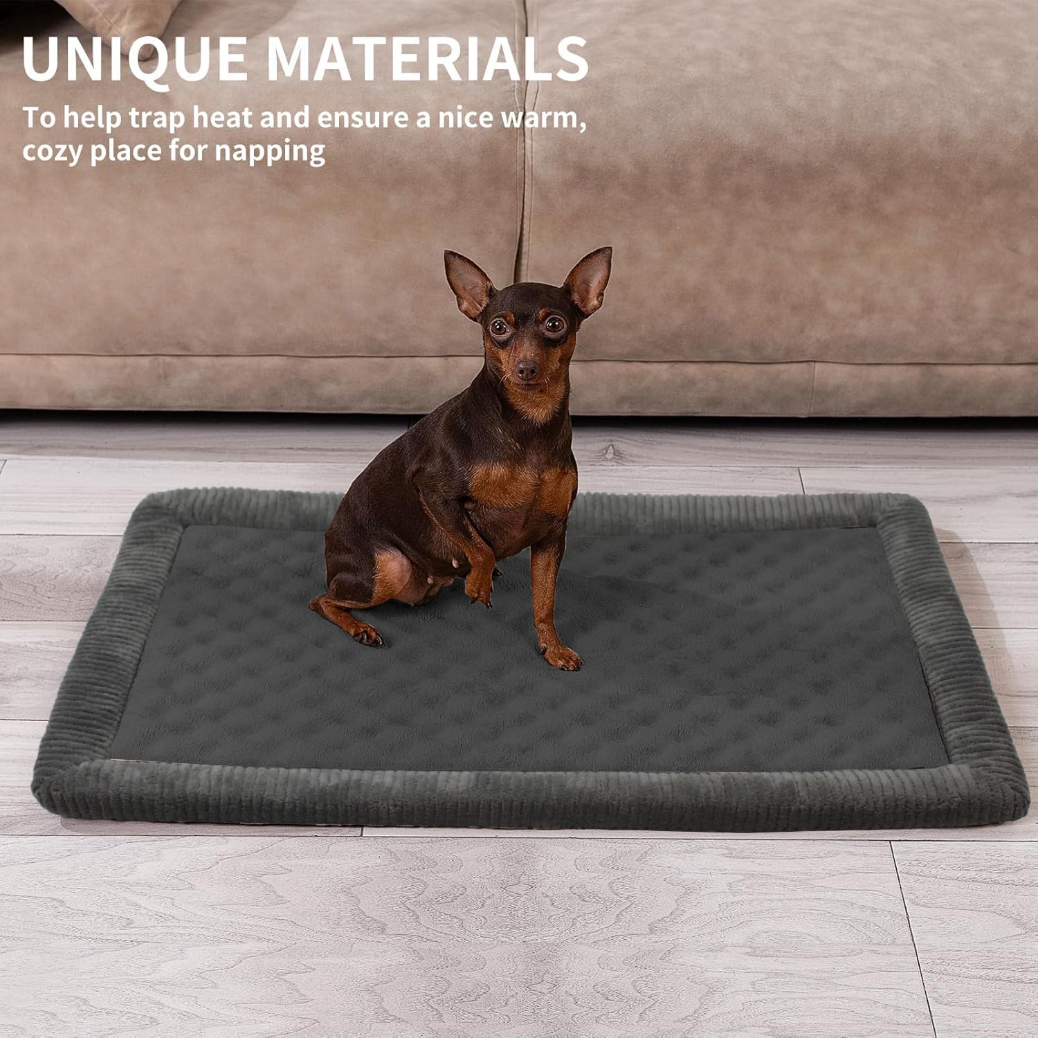 Minidear Dog Crate Pad, 19'X30'X1.1' Crate Bed Rectangle Shape Non-Skid Kennel Pad, Rubber Backing Memory Foam For Dog Bed Ma