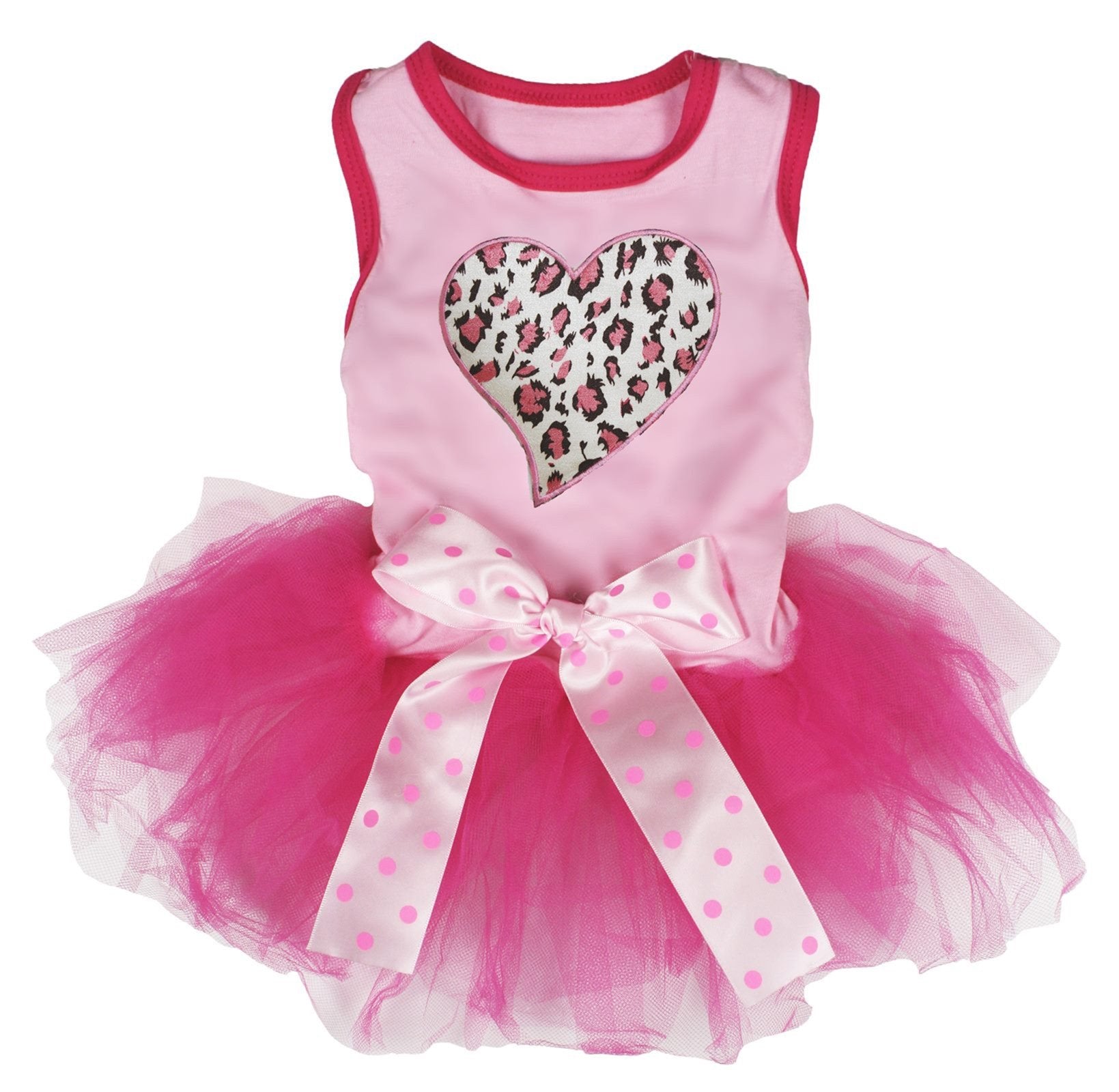 Petitebella Pink Leopard Heart Puppy Dog Dress (Pink/Hot Pink, Small)