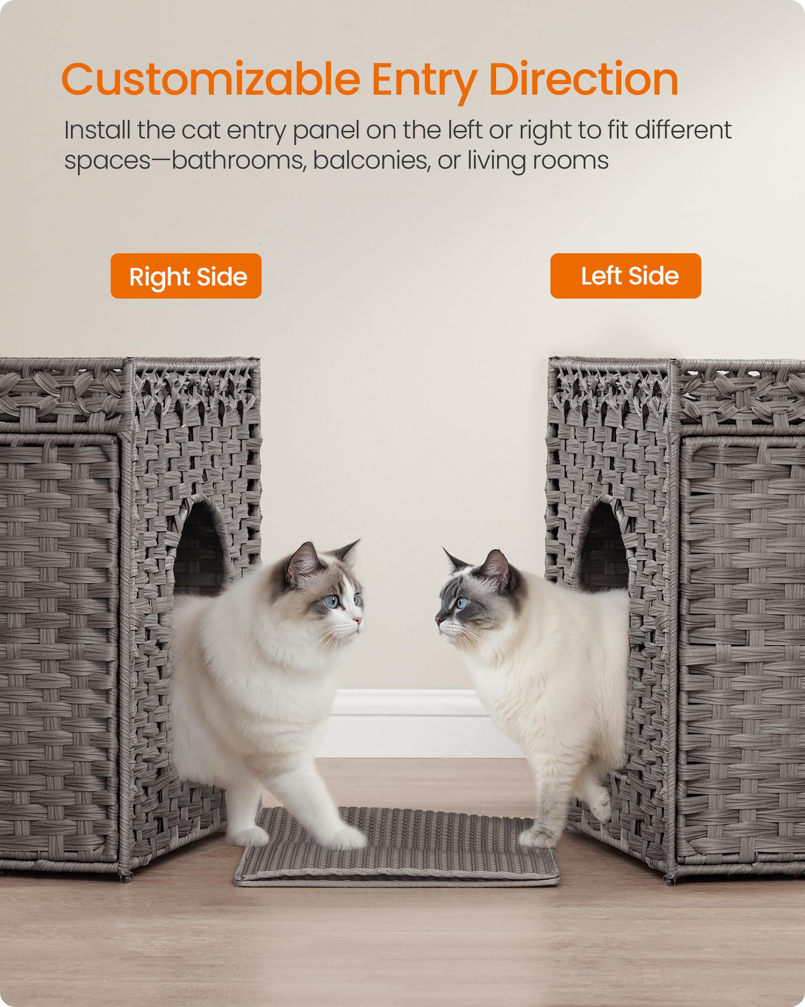 Feandrea Cat Litter Box Enclosure, Handwoven Rattan, Dove Gray, 27.5" L x 20.5" W x 22" H, Removable Tray,