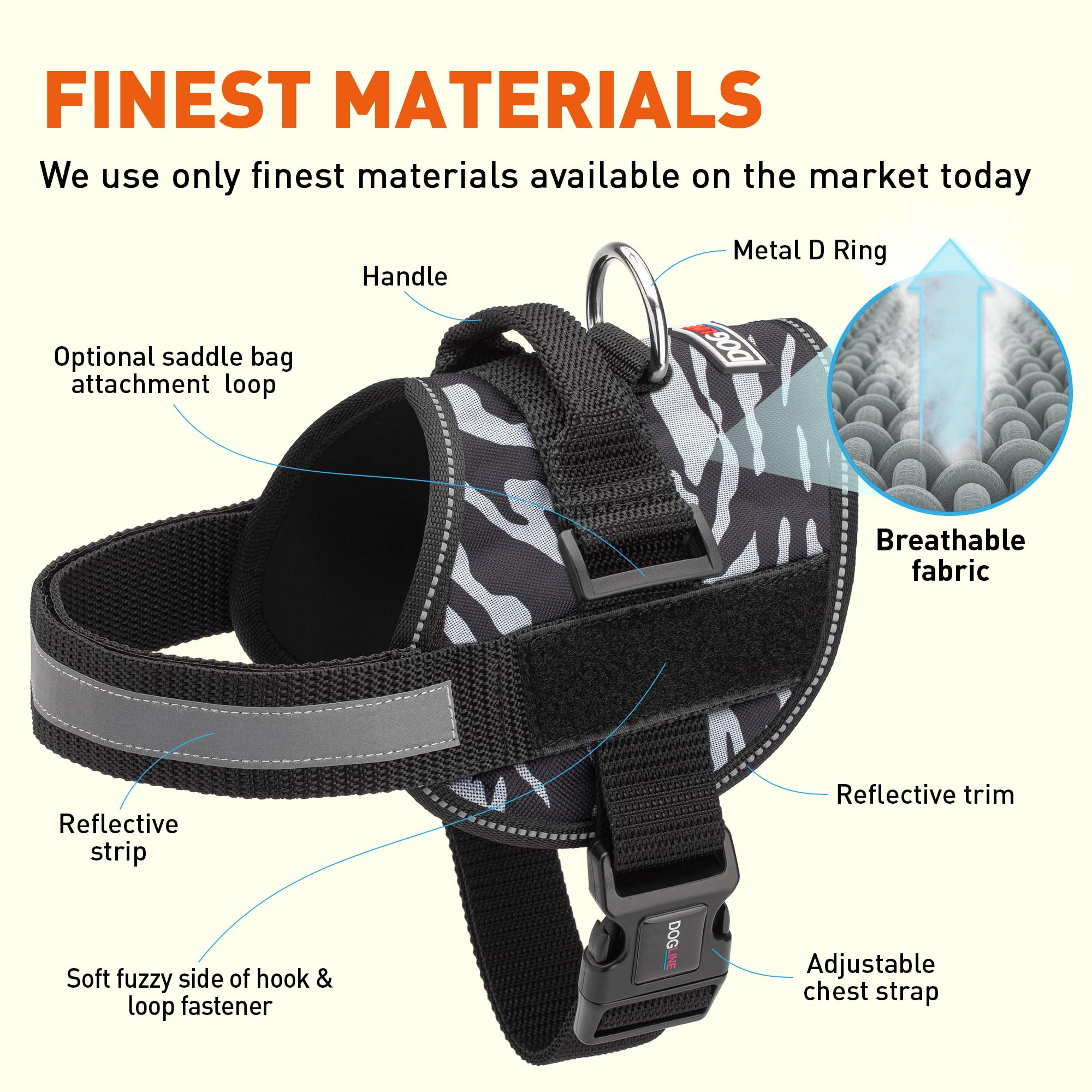 Dog Harness, Reflective No-Pull Adjustable Vest With Handle For Walking, Training, Service Breathable No - Choke Harness For Small, Medium Or Large Dogs Room For Patches Zebra Black/White Xl 36'-46'