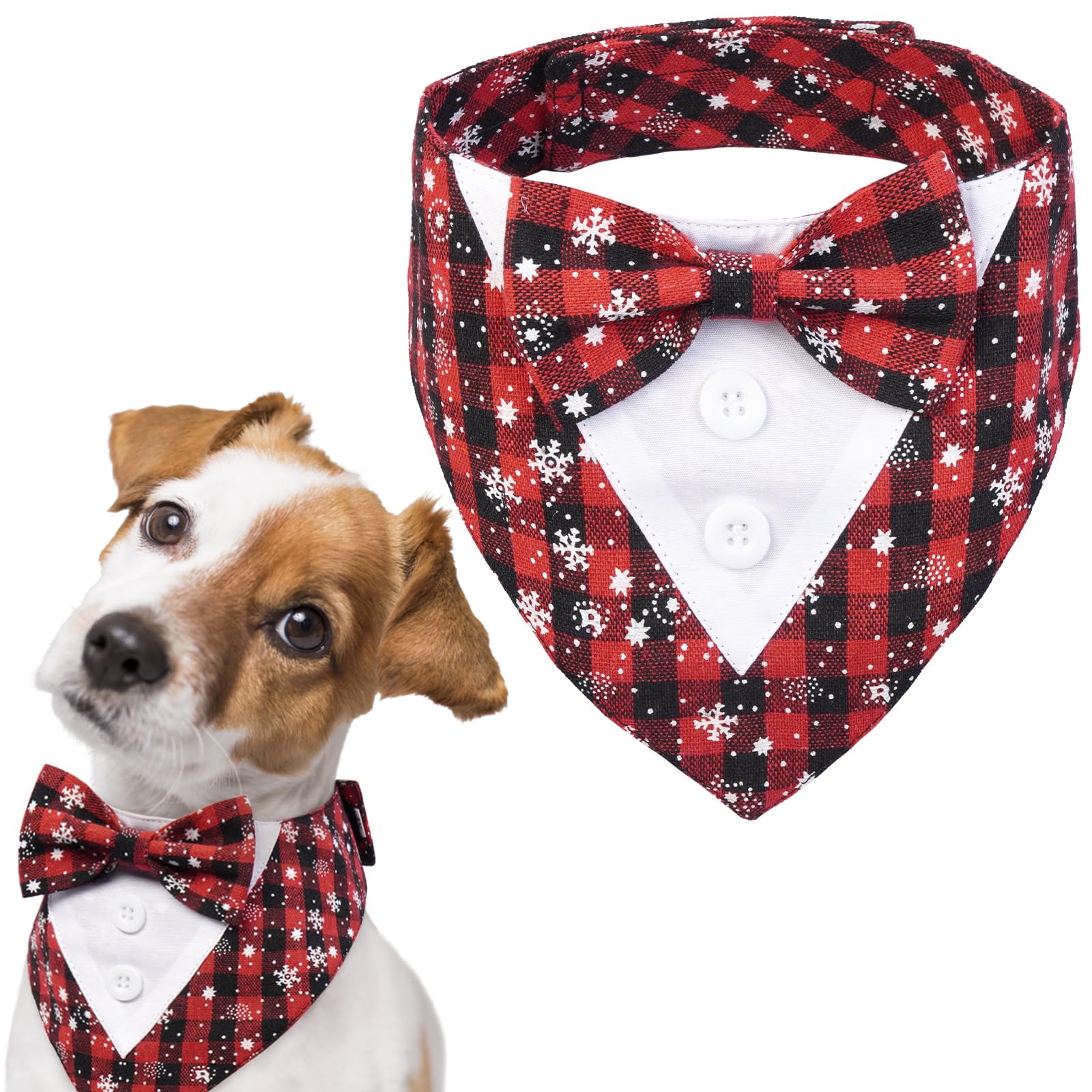 FUAMEY Dog Tuxedo - Formal Dog Bandana Collar with Bow Tie, Adjustable Pet Party & Wedding Attire, Valentines Cosplay, Snowflake