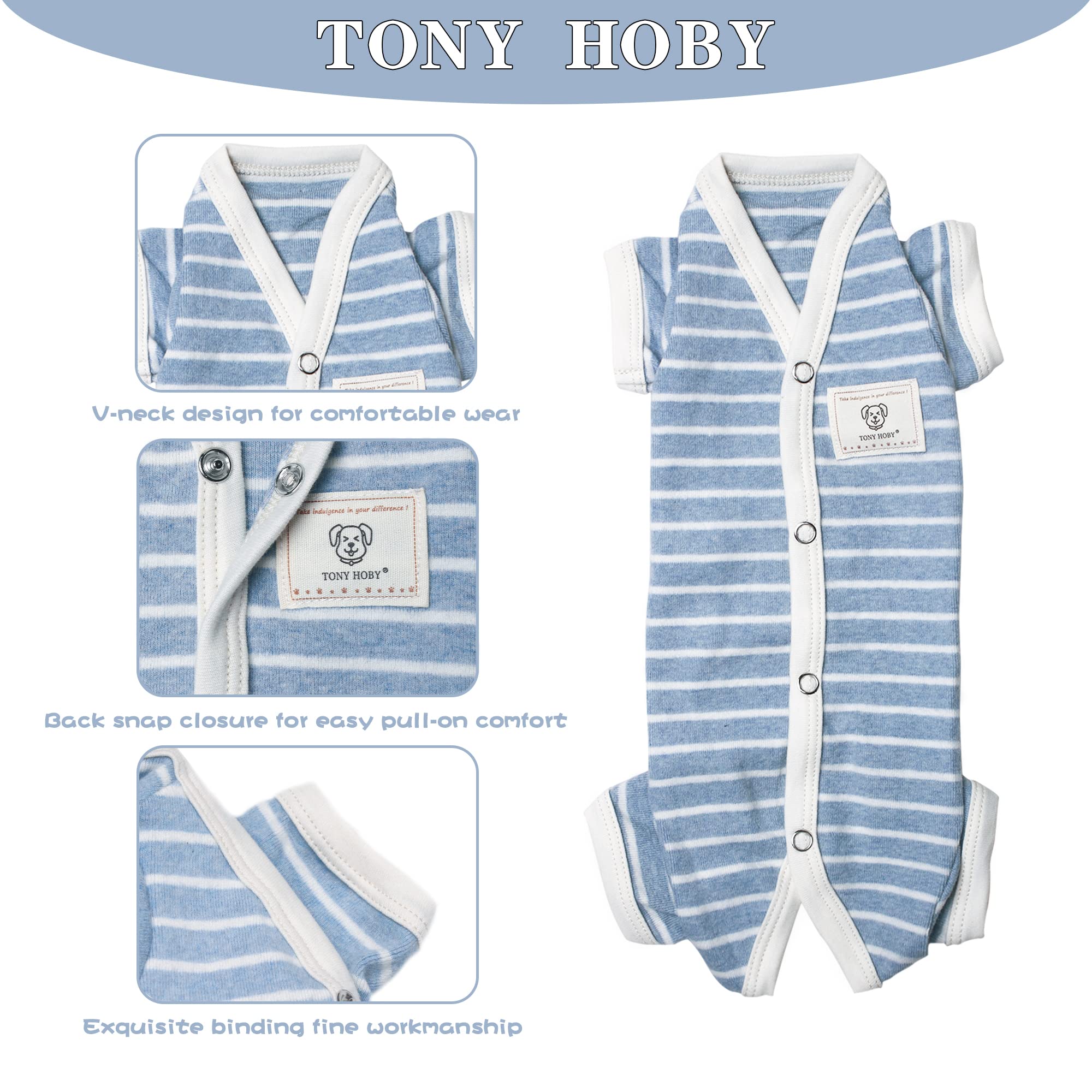 Tony Hoby Female/Male Pet Dog Pajamas Stripes 4 Legged Dog Pjs Jumpsuit Soft Cotton Dog Clothes (Xl,Blue+White-Girls)