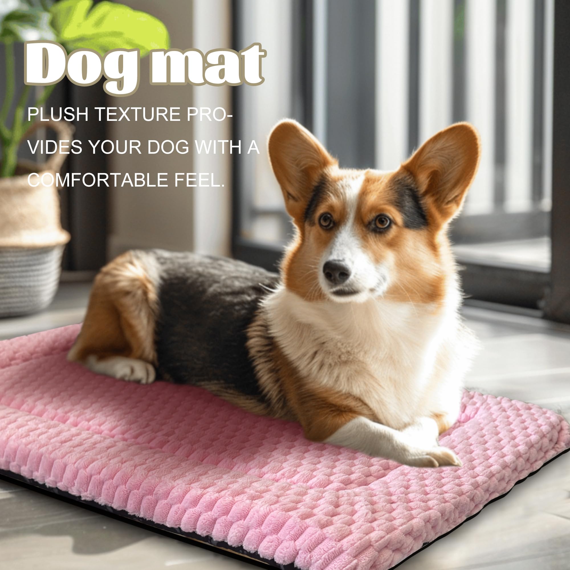 Dog Bed Crate Mat, Soft Durable Washable Anti-Slip Kennel Pad for Dogs & Cats, Reversible (Pink, M(30*20*1.5))