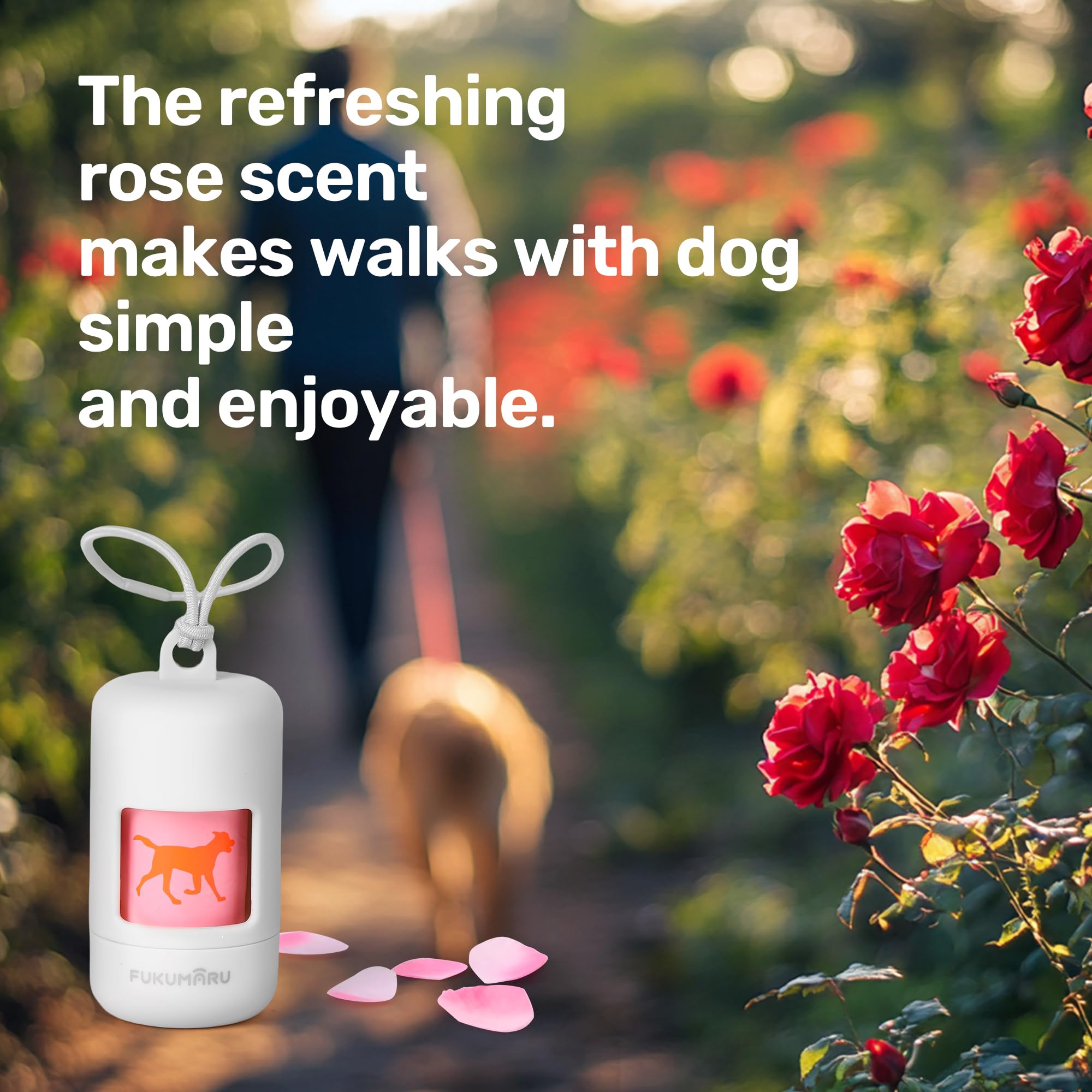 Fukumaru Dog Poop Bags, 120 Rose Scent Poop Bag Holder And Dispenser With Leash Attachment For Dogs, Cats, And Multi-Pet Use - R
