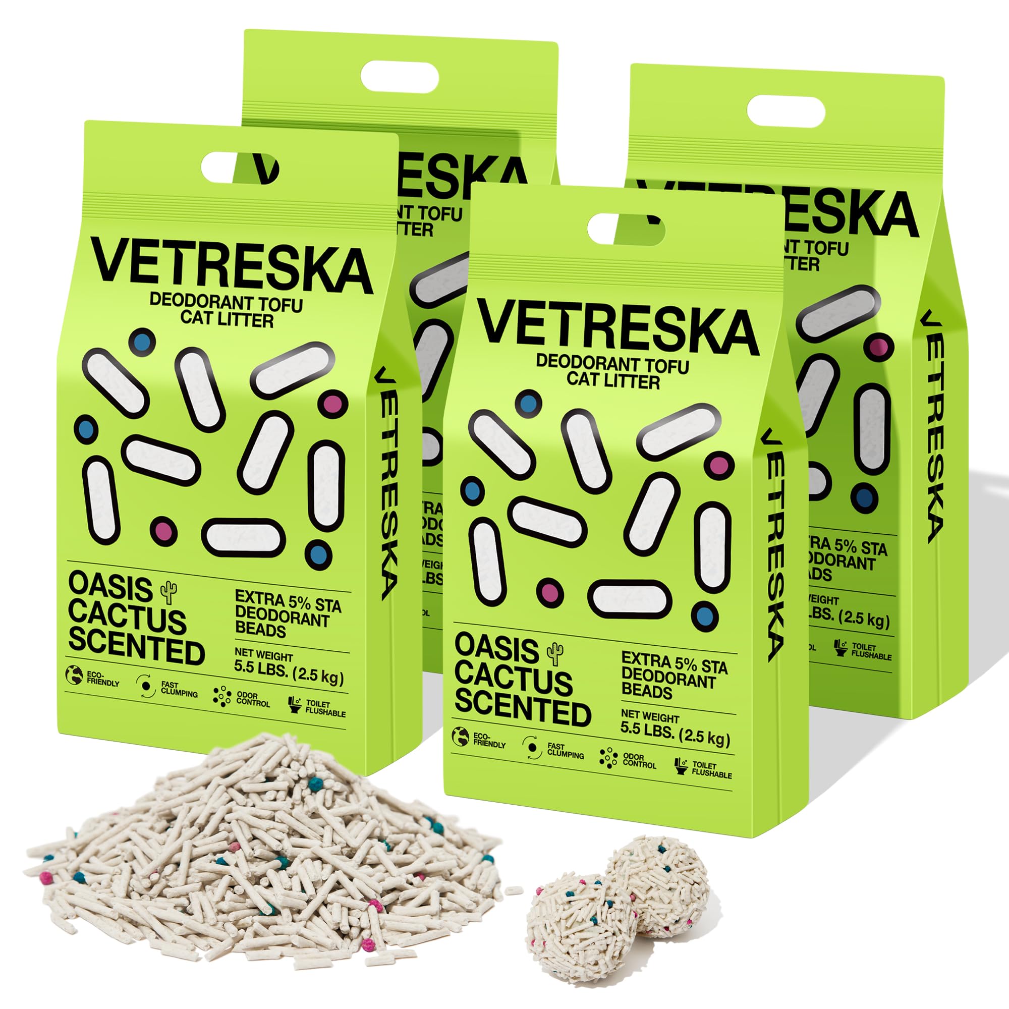 Vetreska Tofu Cat Litter, Natural Strong Clumping Flushable Litter Pellets, Ultra Water Absorbent Deodorant Tofu Litter, Dust-Fr