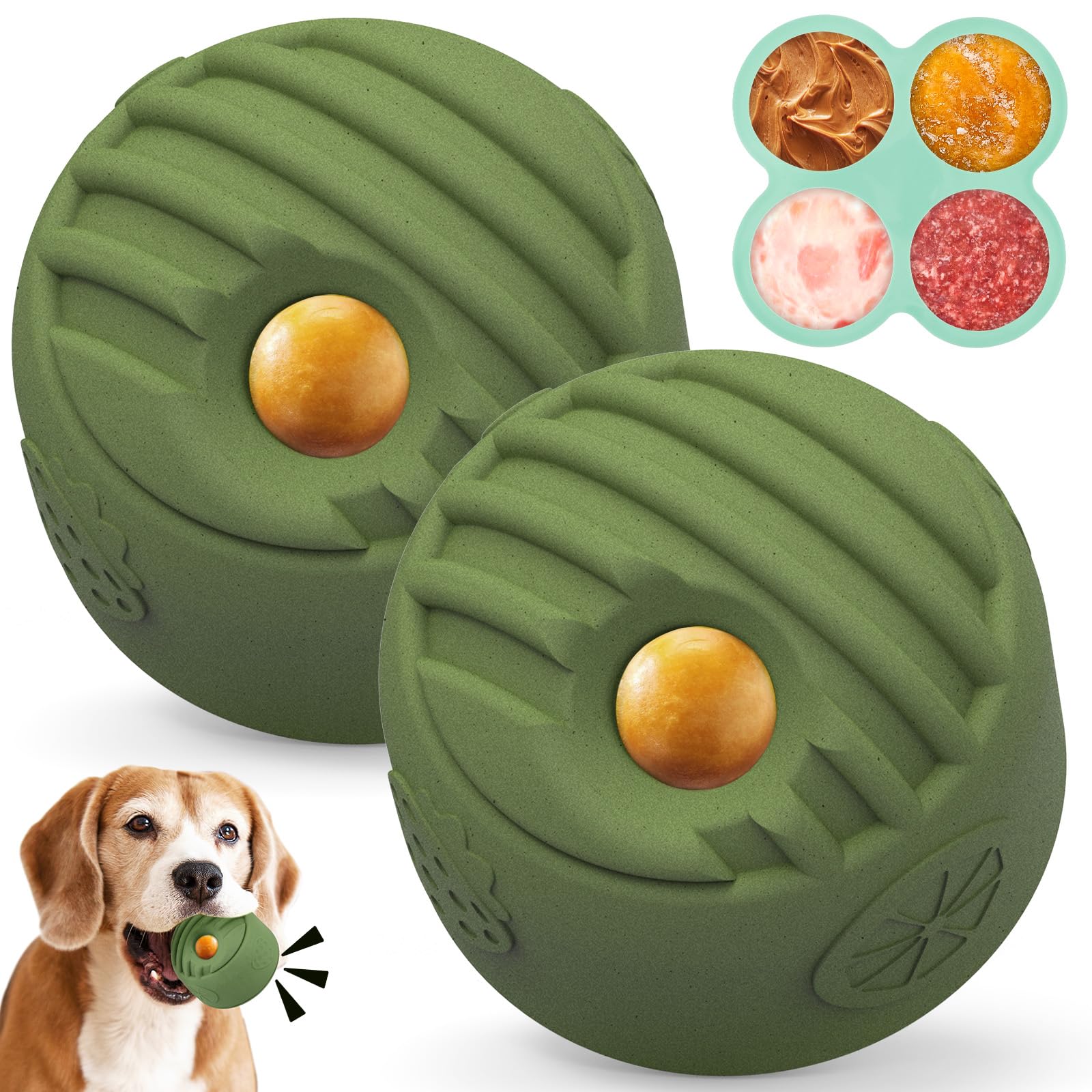 Ateson Interactive Dog Toy For Large Dogs (20-140 Lbs) 2Pack- Durable Freezable Rubber Chew Toy, Mint Scent, Anxiety Relief Puzz