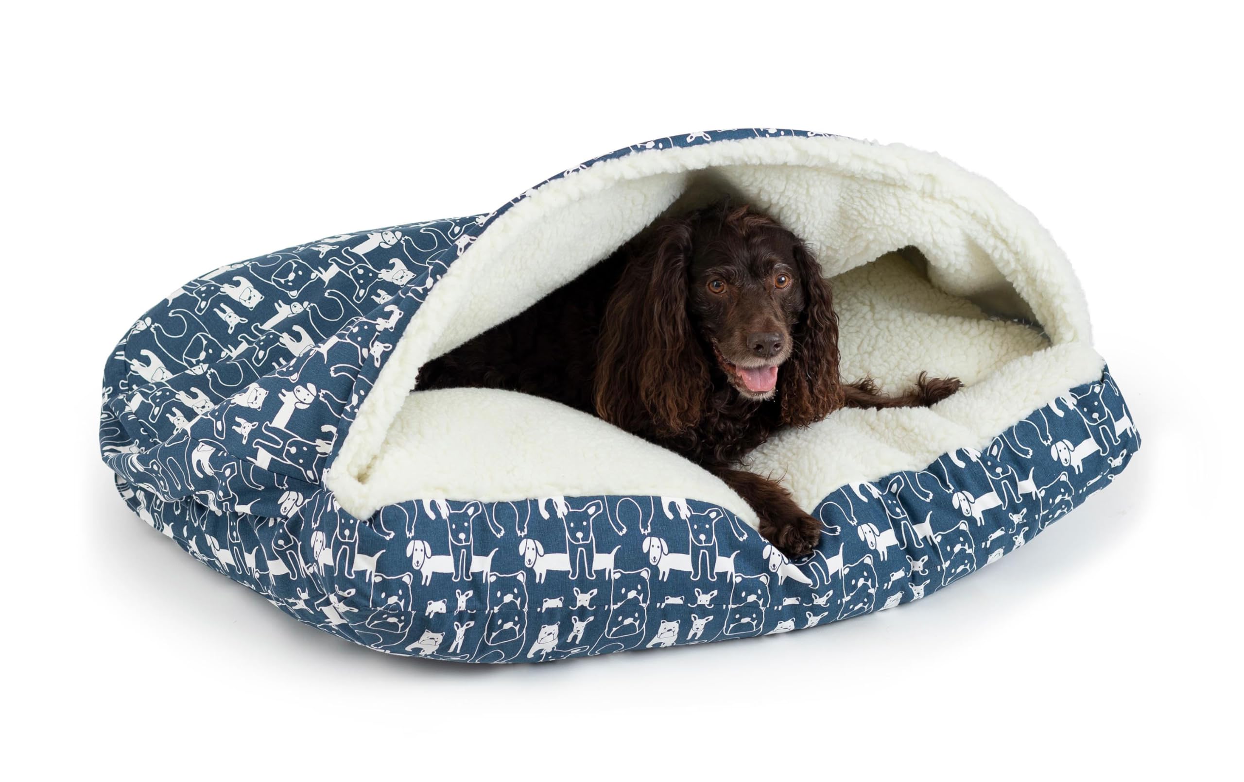 Snoozer Pet Products Luxury Rectangle Cozy Cave, Wag Collection, Medium, Pedigree Denim