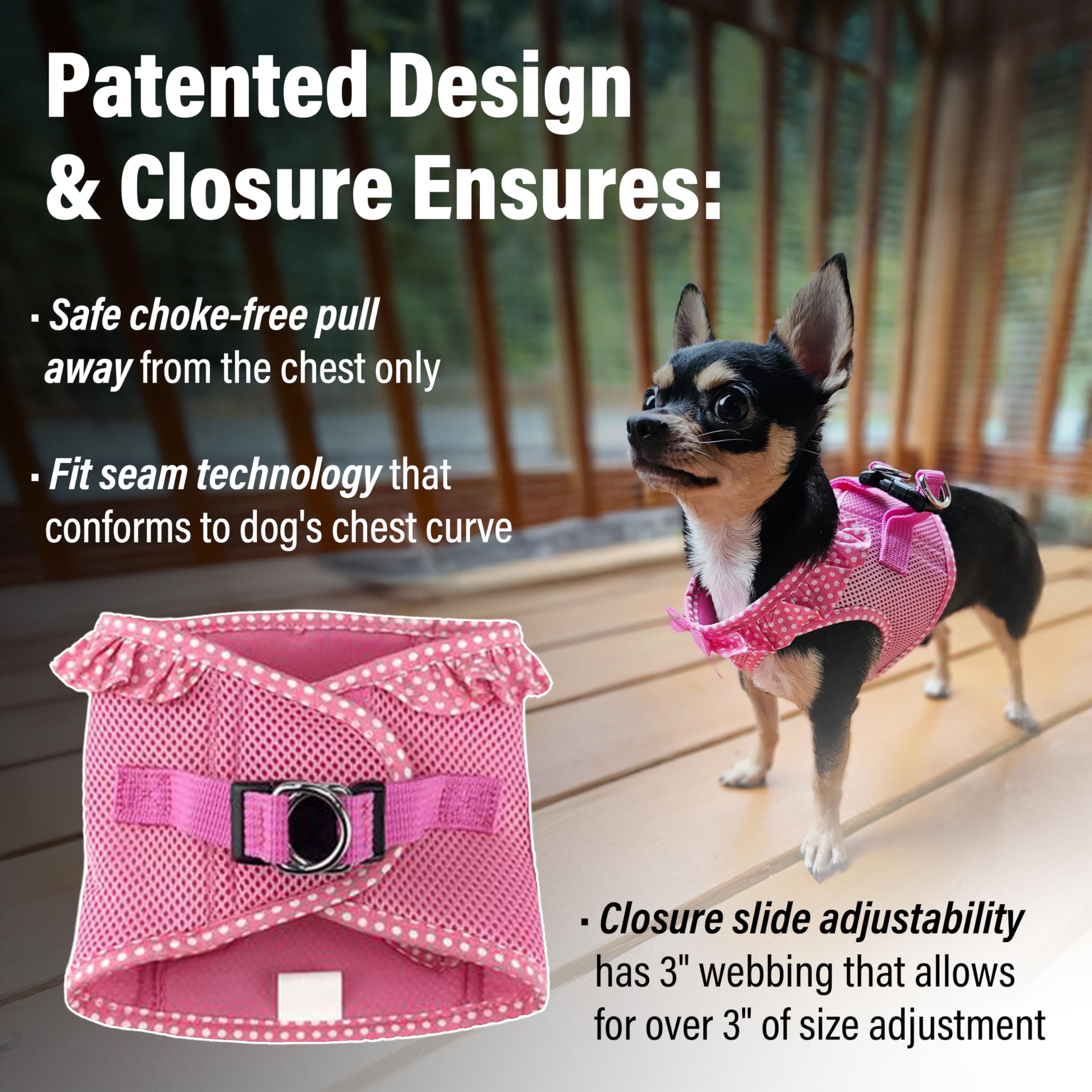 Doggie Design Dog Harness - No Choke Dog Harness, Dog Vest, Mesh Polyester, Pet Harness, Simple Step In And Go Design - Pink Polka Dot - S