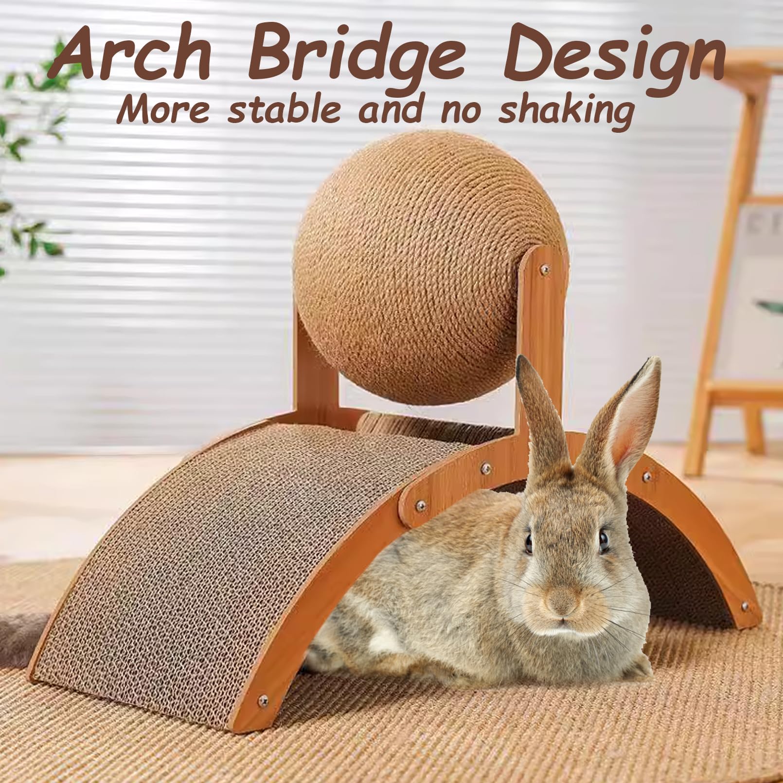 Niwaes Rabbit Scratch Toys, Natural Sisal Bunny Scratching Cardboard Pad And Scratcher Ball, 2-In-1Pet Enrichment Interactive To