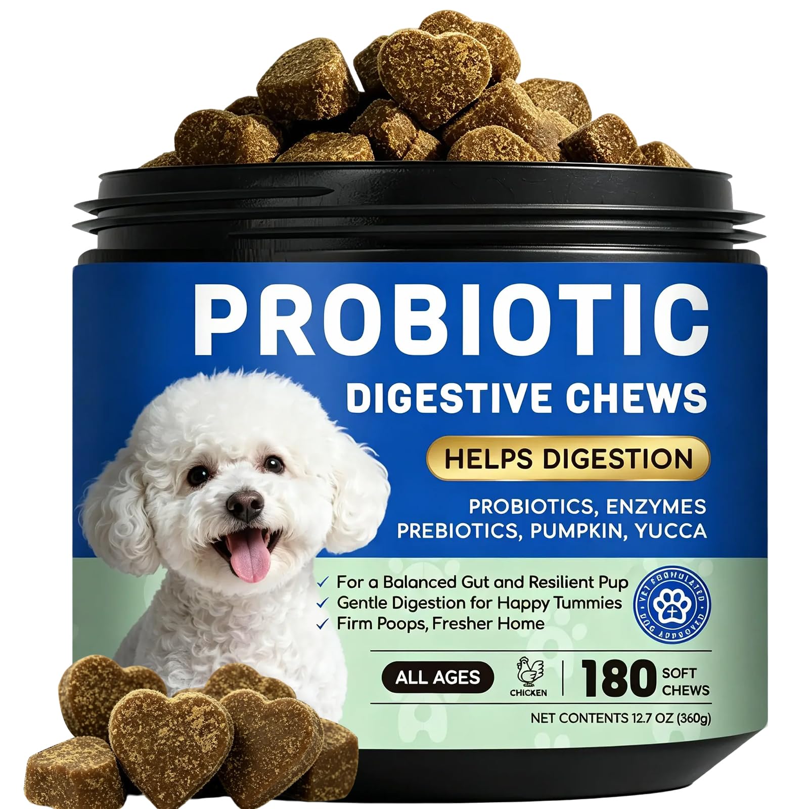 FURRY ARMOR Probiotics for Dogs: 10B CFU Digestive Health Soft Chews with Prebiotics, Enzymes & Pumpkin - for Small & Large Dogs