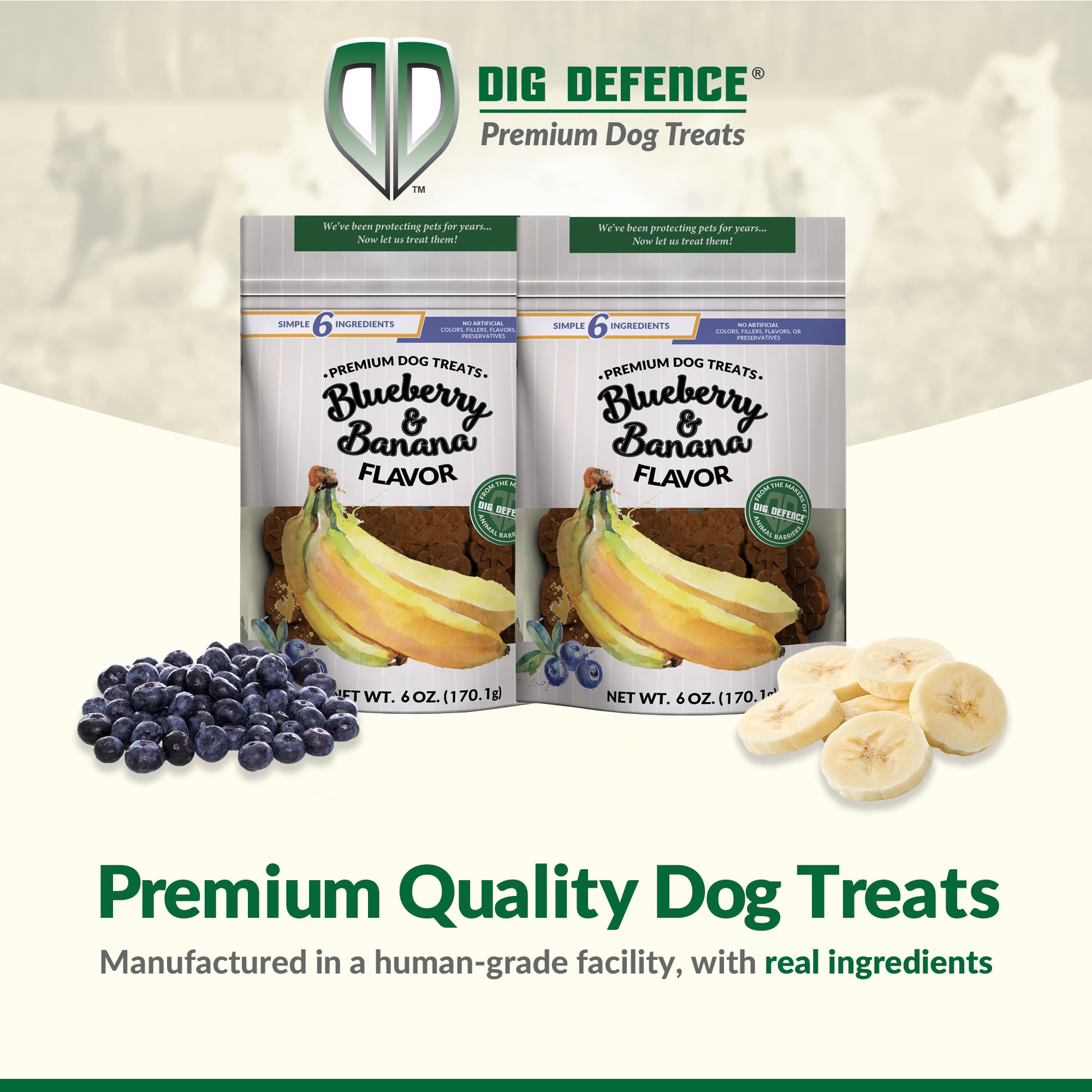 Dig Defence Premium Dog Treats - Blueberry and Banana, Natural Ingredients, Baked Gourmet Snacks for Small & Big Dogs, Healthy T