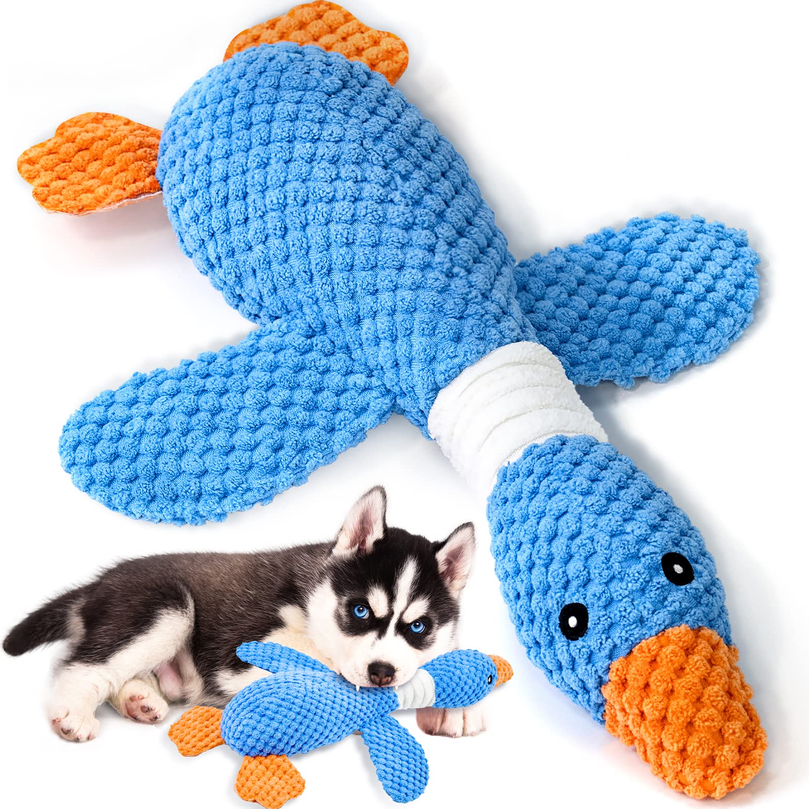 Vitscan Upgraded Goose Indestructible Dog Toys For Aggressive Chewers Small Medium Large Breed, Crinkle Squeaky Dog Toys Plush Dog Toy Puppy Chew Toys For Teething, Duck Interactive Dog Puppy Toys