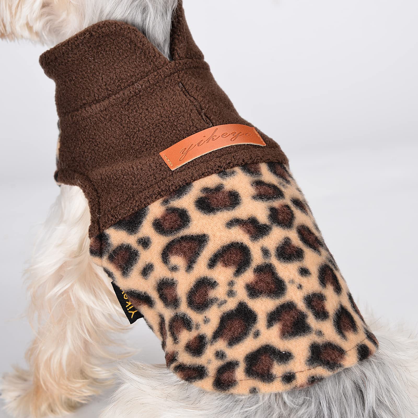 Kosiyi Fleece Leopard Vest Dog Sweater Stretchy Sweatshirt with Leash Hole Pet Clothes Lightweight Dog Cold Weather Coat for Sma
