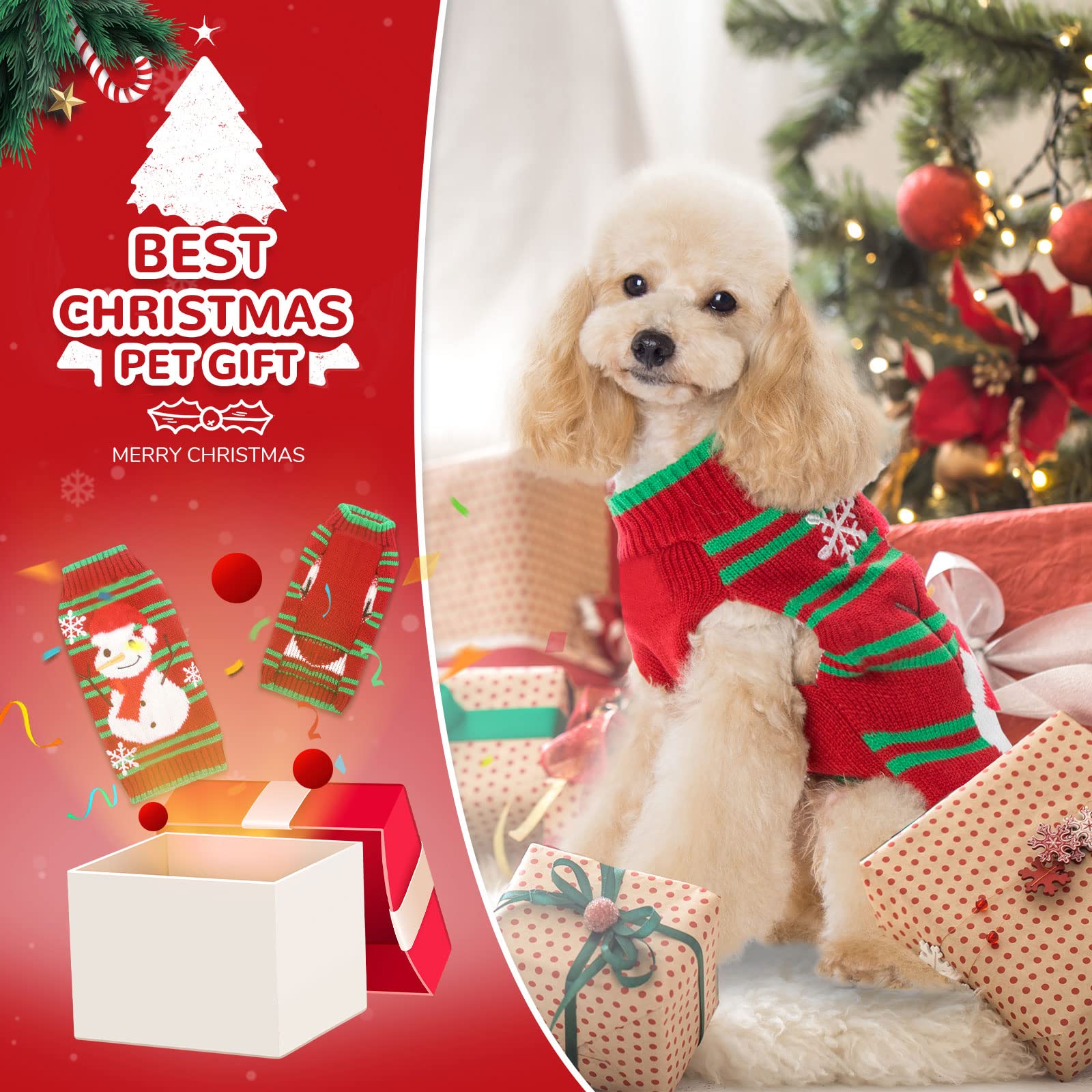 Petcare Dog Christmas Sweater Red Snowman Snowflake Christmas Sweater For Dogs Cats Xmas Costume Pet Holiday New Year Fall Winter Small Medium Large Dogs Christmas Clothes Vest Pullover Outfits,Xxl