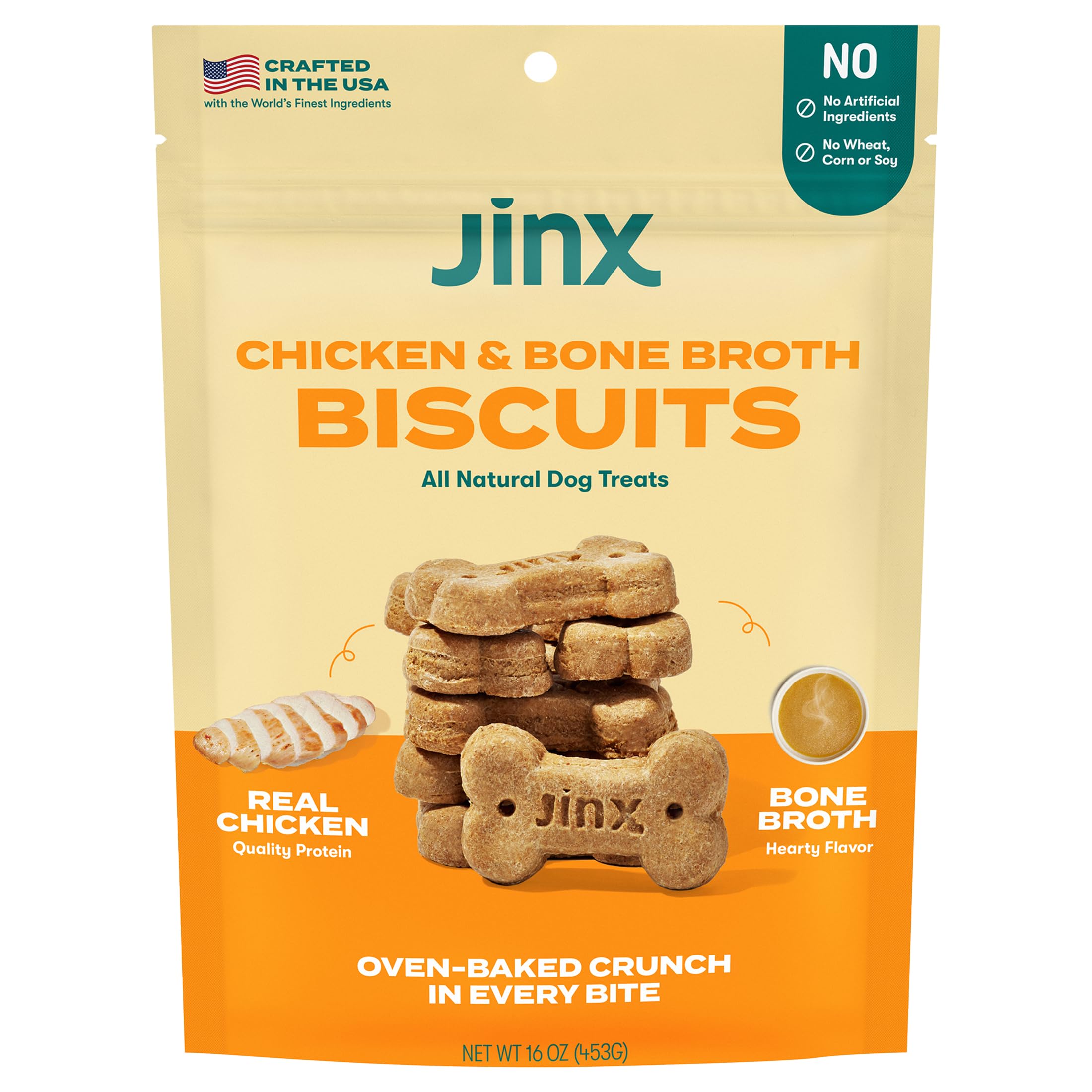 Jinx Oven-Baked Chicken Bone Broth Biscuit Treats, Crunchy, All Natural, Superfood-Rich with Real Chicken, Pumpkin & Blueberries