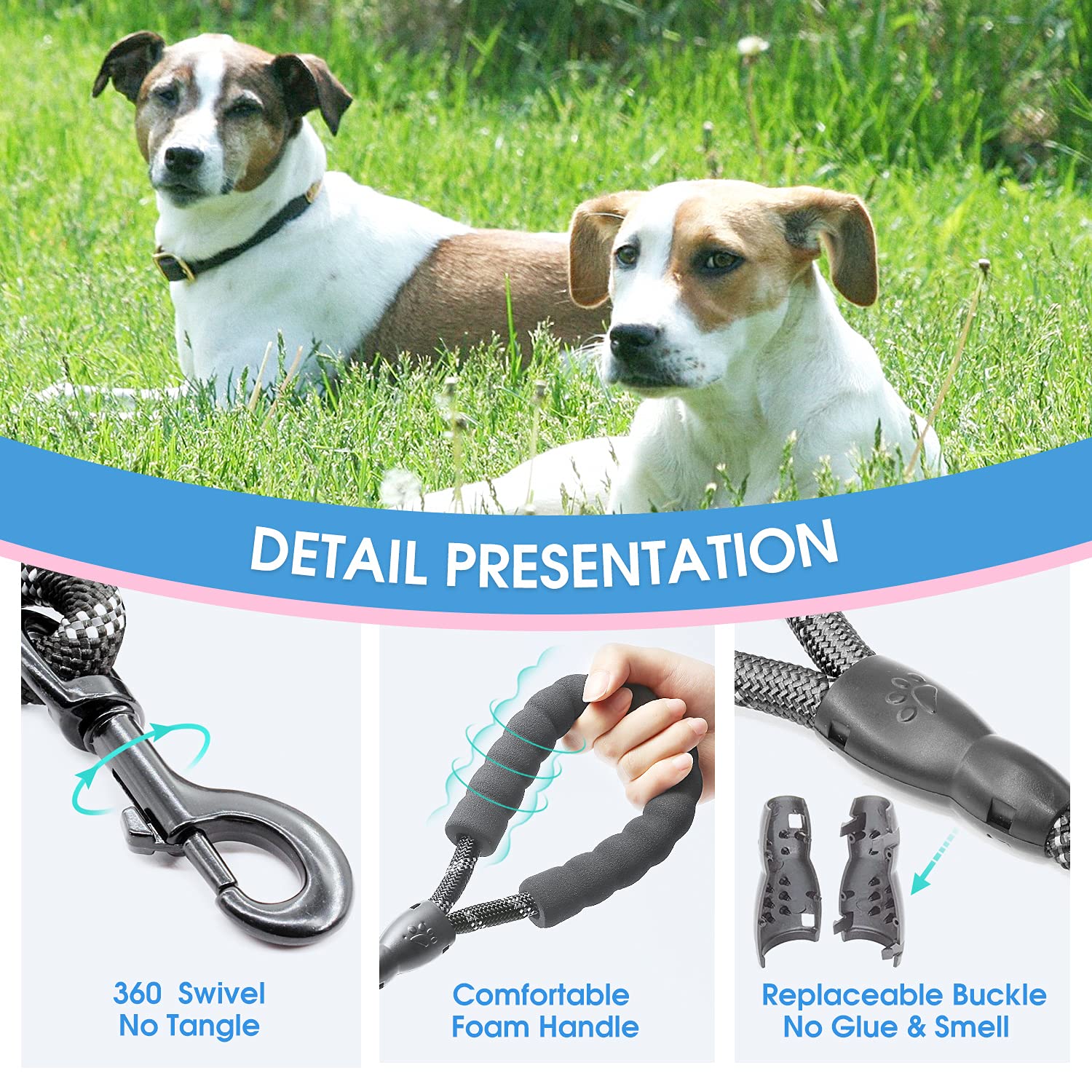 Baapet 2/4/5/6 Ft Dog Leash With Comfortable Padded Handle And Highly Reflective Threads For Small Medium And Large Dogs (5Ft-1/2'', Black)