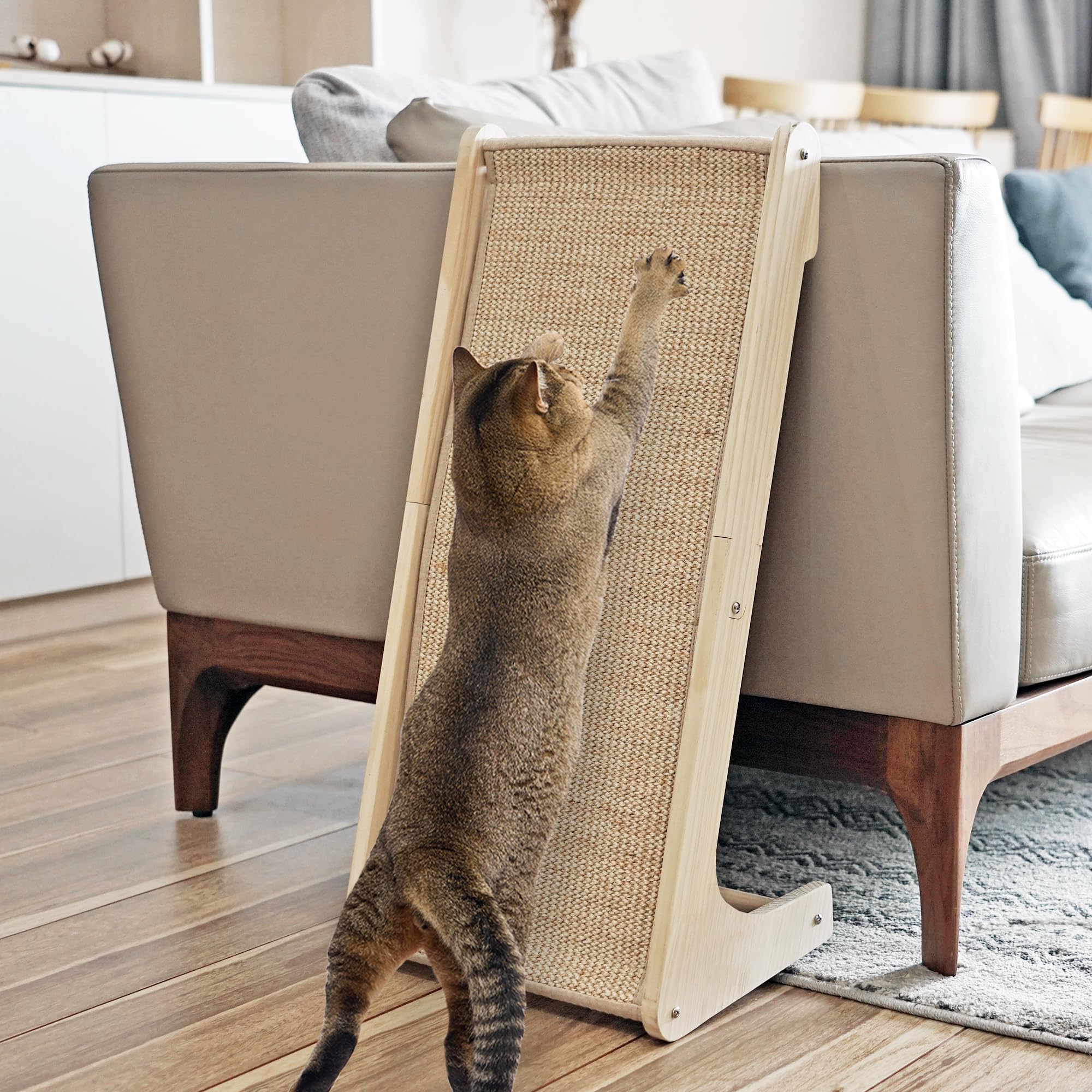 Petkaray Cat Scratcher, Sisal Scratching Ramp, L Shape Scratch Pad For Indoor Cats, Wall Furniture Protector With Catnip (Large 