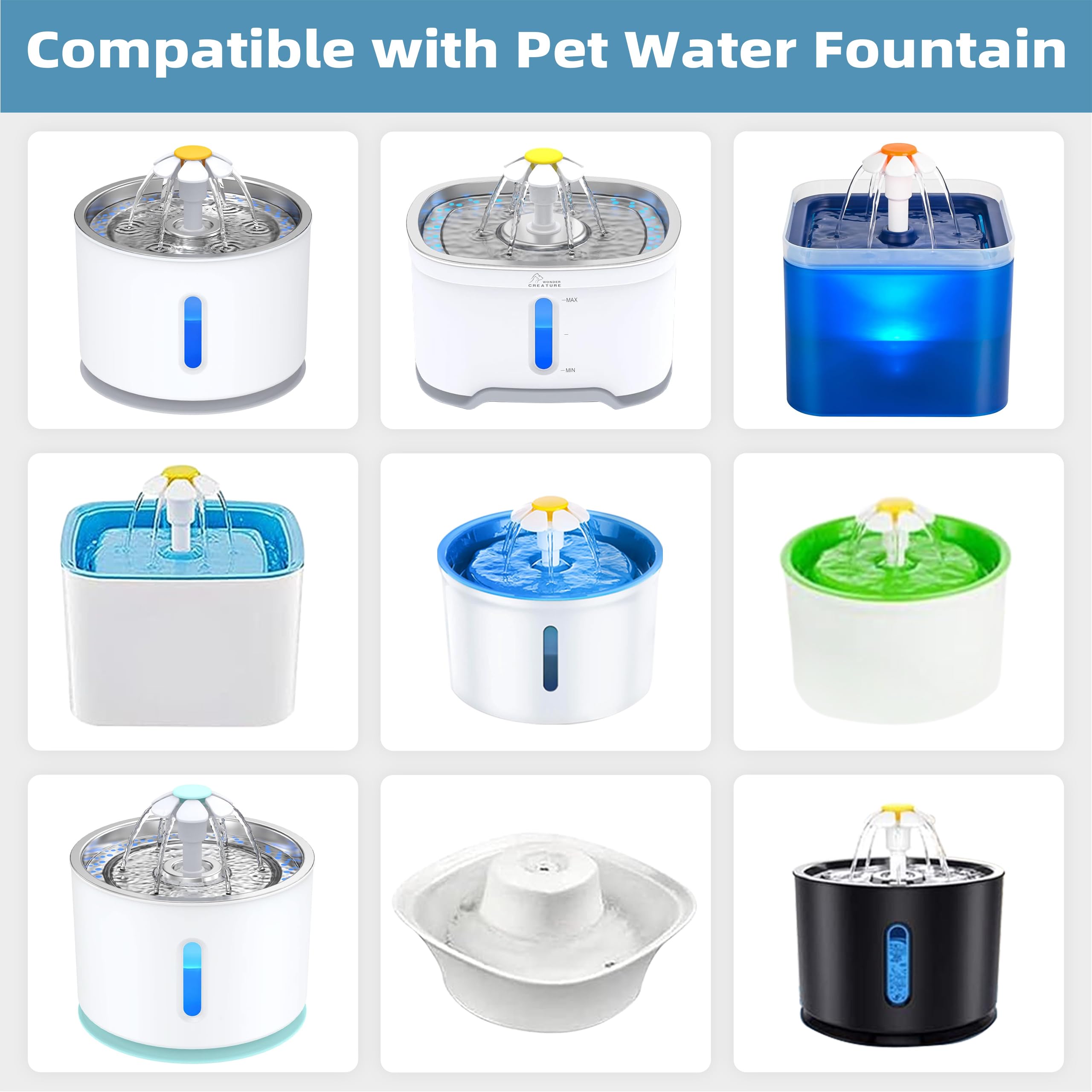 Supersuki Cat Water Fountain Pump DR-DC 160 with LED Light - Submersible Pet Water Dispenser Replacement for Stainless Steel & Ceramic Fountains