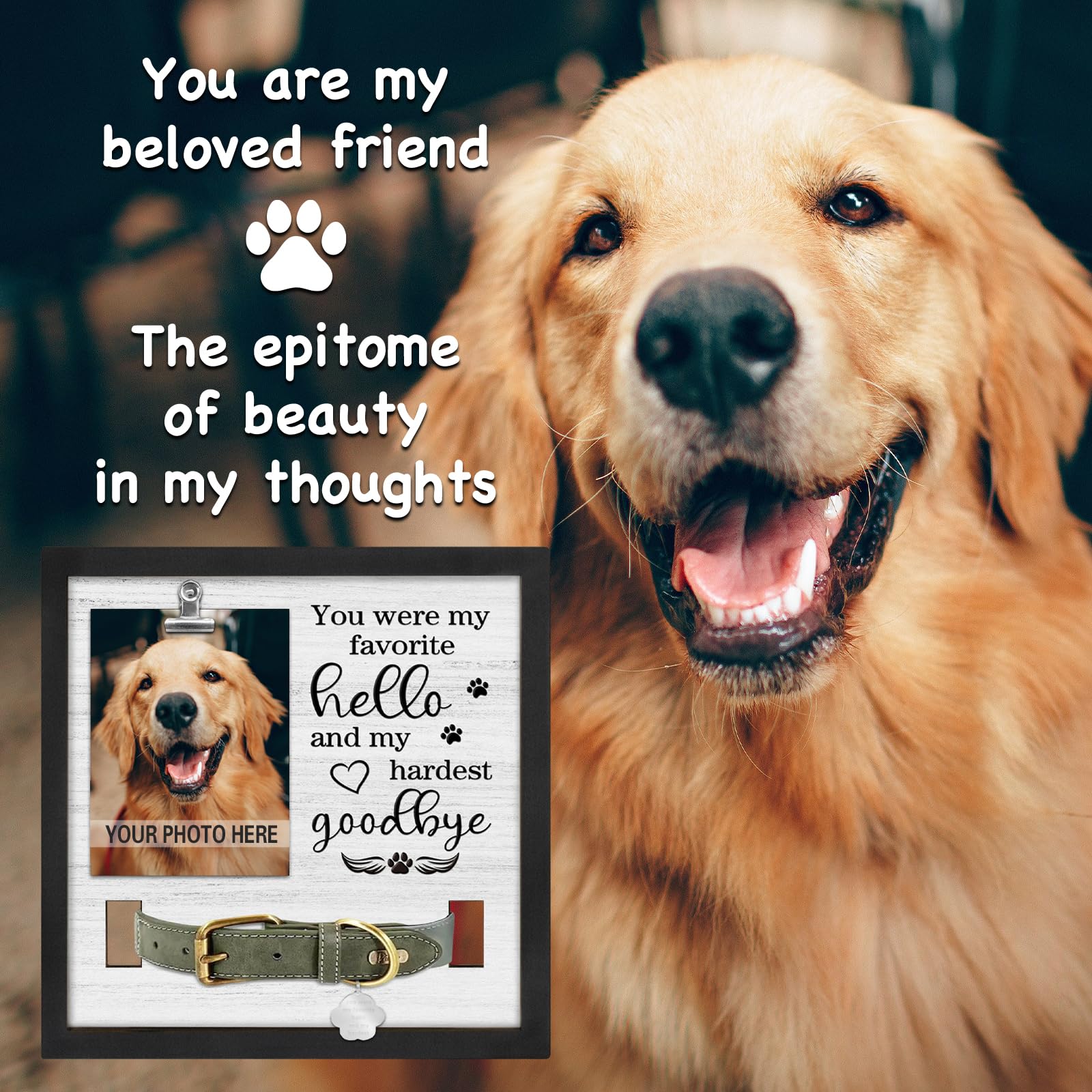 Purefly Pet Loss Gift, Memorial Sympathy Gifts For Loss Of Dog, Pet Memorial Frame With Collar Holder, Cat Memorial Gift, My Har
