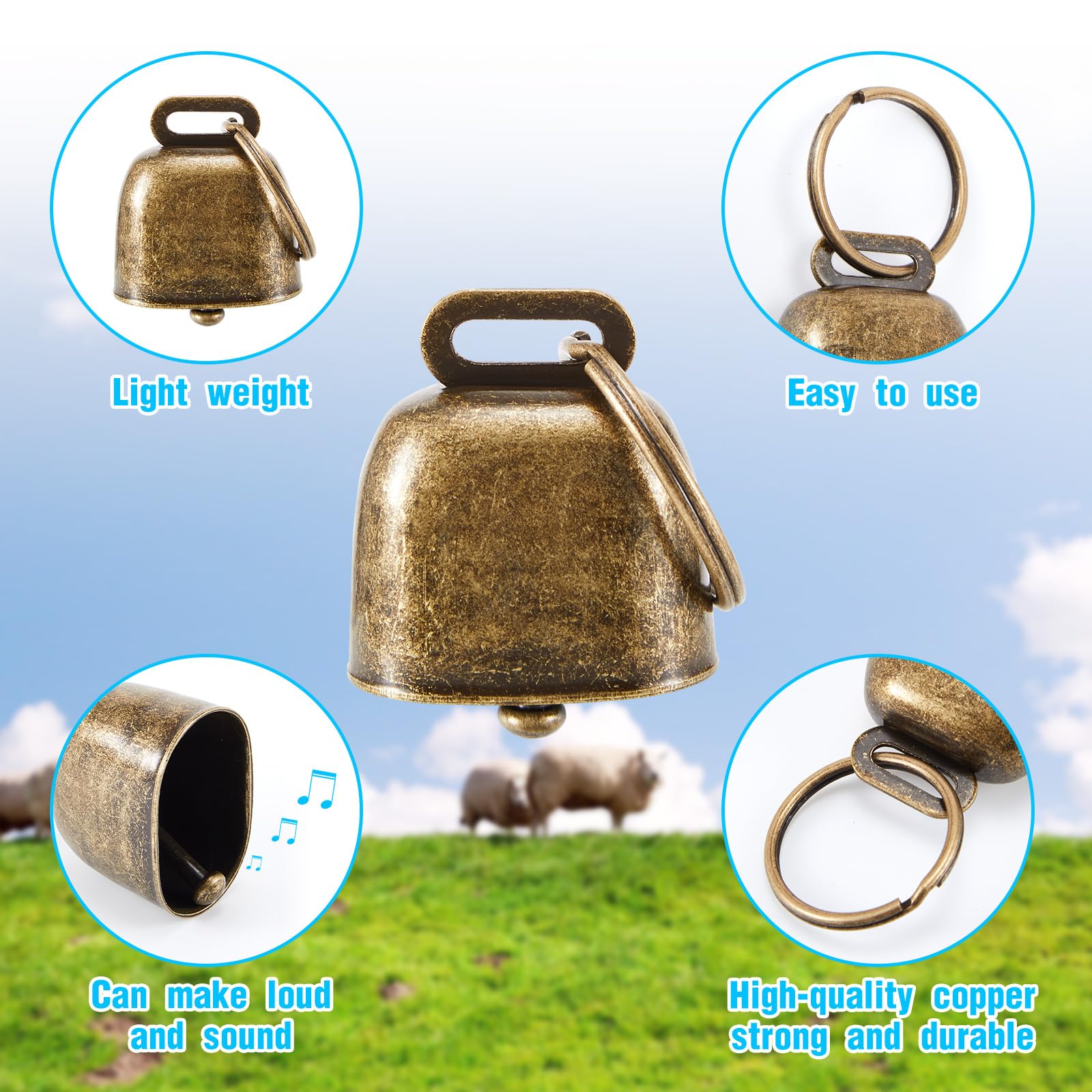 Yeyeplum 2 Pack Goat Collars With Bells, Sheep Grazing Copper Bells And Adjustable Nylon Collar Set Loud Bronze Bell For Farm An