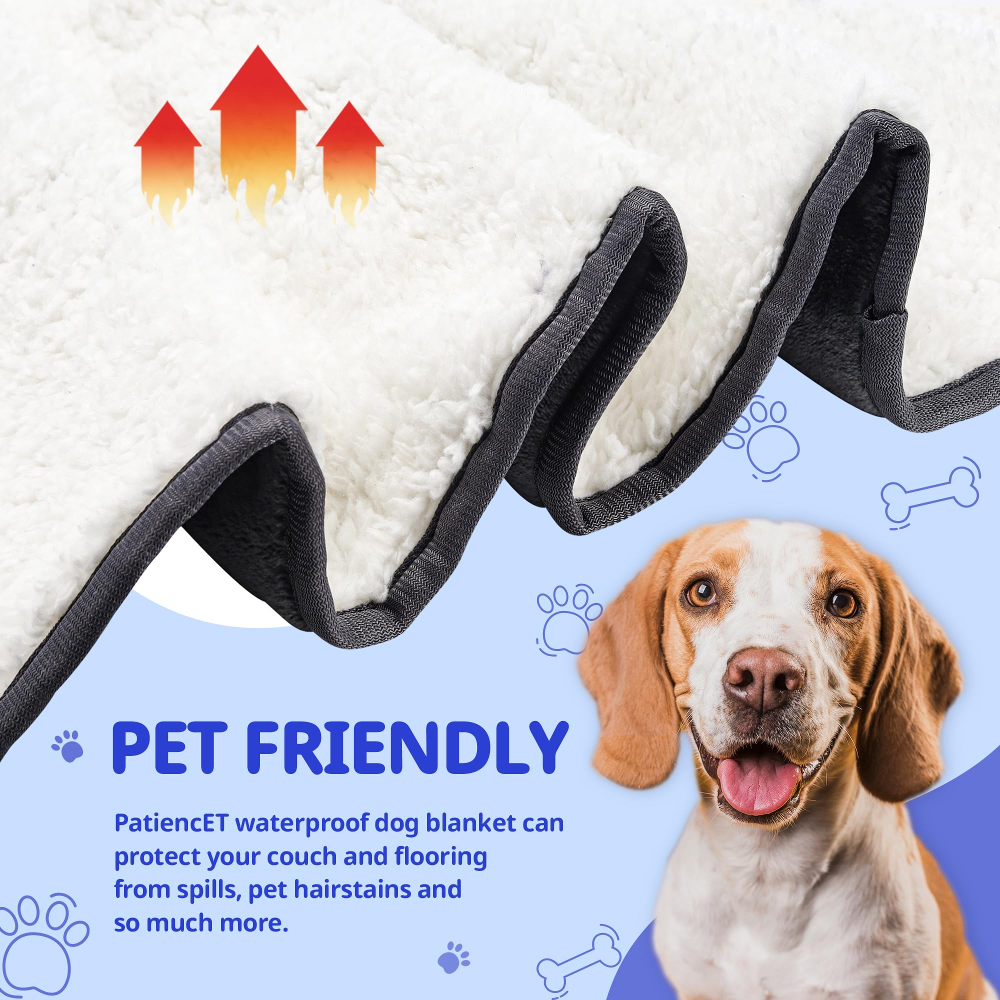 Patiencet Waterproof Dog Blanket For Small Dogs, Washable Reversible Sherpa Cat Puppy Pet Blanket, Fleece Dog Blanket For Couch