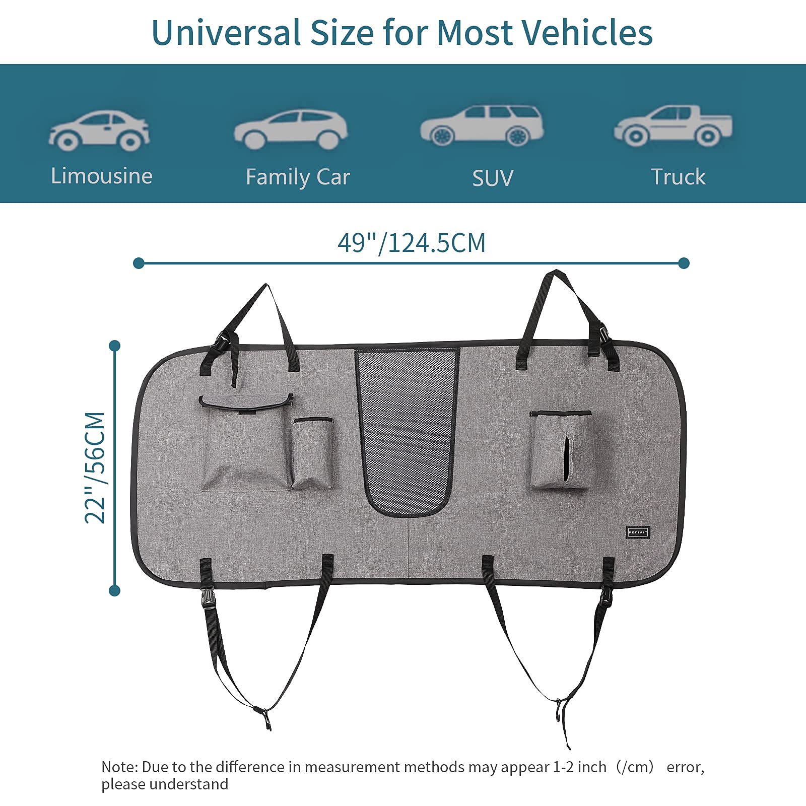 Petsfit Dog Car Barrier Vehicle Pet Barrier Backseat Mesh Dog Car Divider Net With Adjusting Rope, Sturdy Hook And 3 Storage Pockets Suitable For Suv Pickup Car