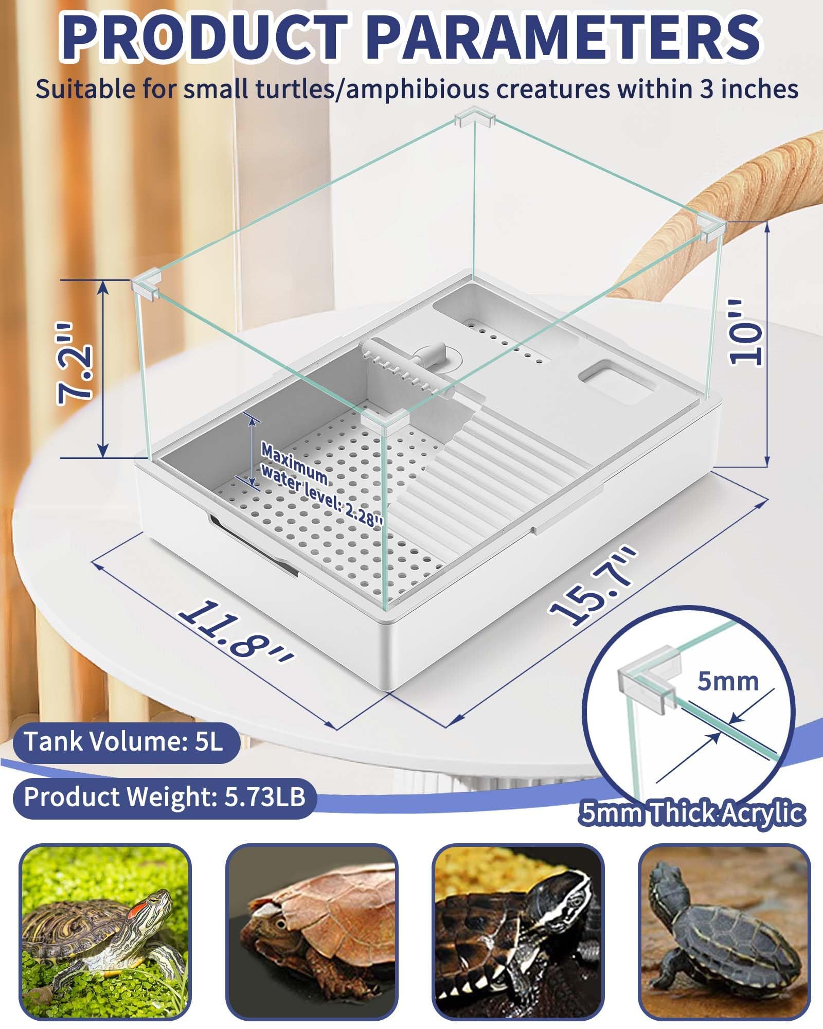 Moonorange Large Turtle Tank Kit(Tank + Light + Water Pump), Acrylic Turtle Tank Starter Kit With Two Rain Shower Head, Adjustab