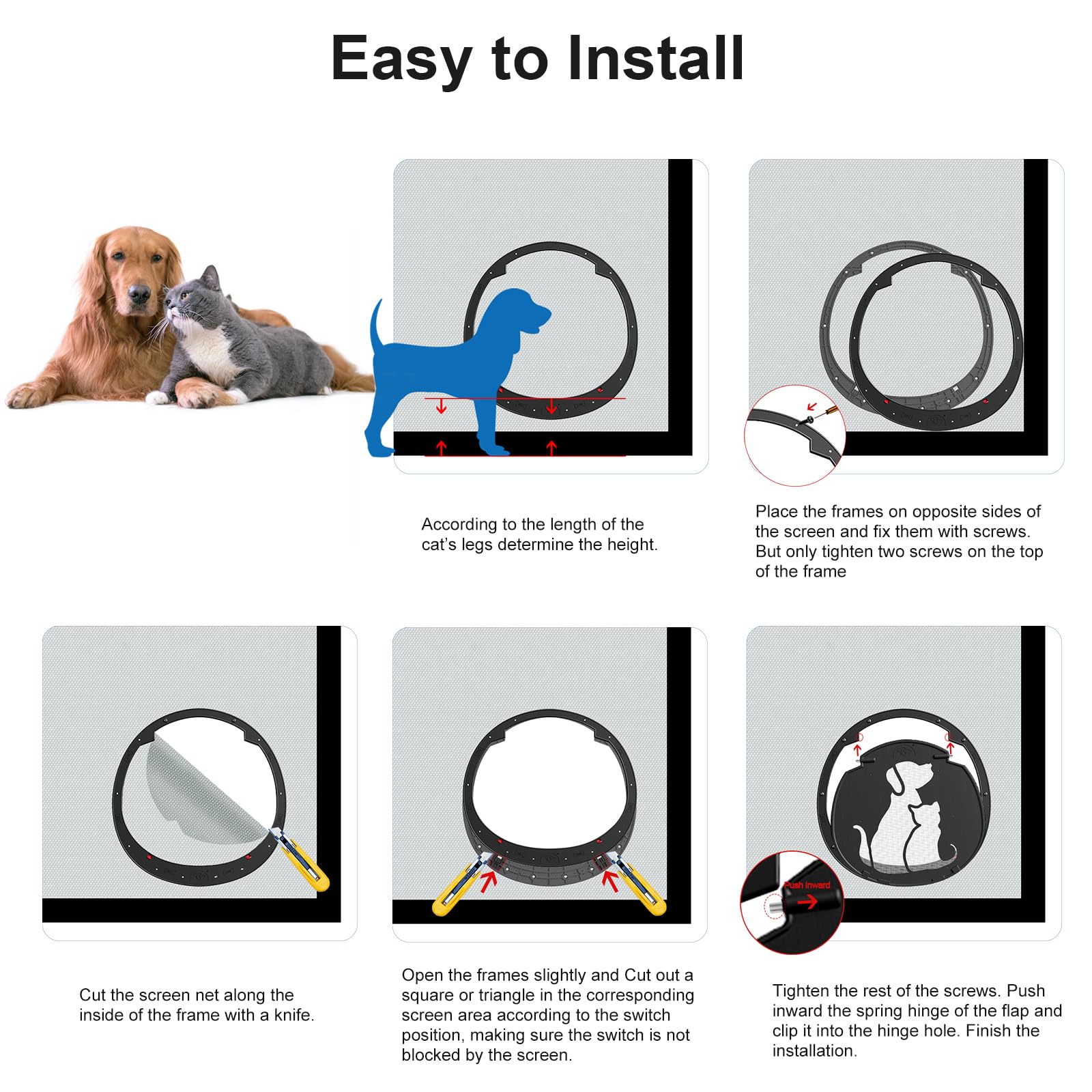 Hidrosil Dog Door For Screen Door, Patent Desigh Pet Screen Door With Lockable Magnetic Flap For Doggy Door And Cat Door, Black