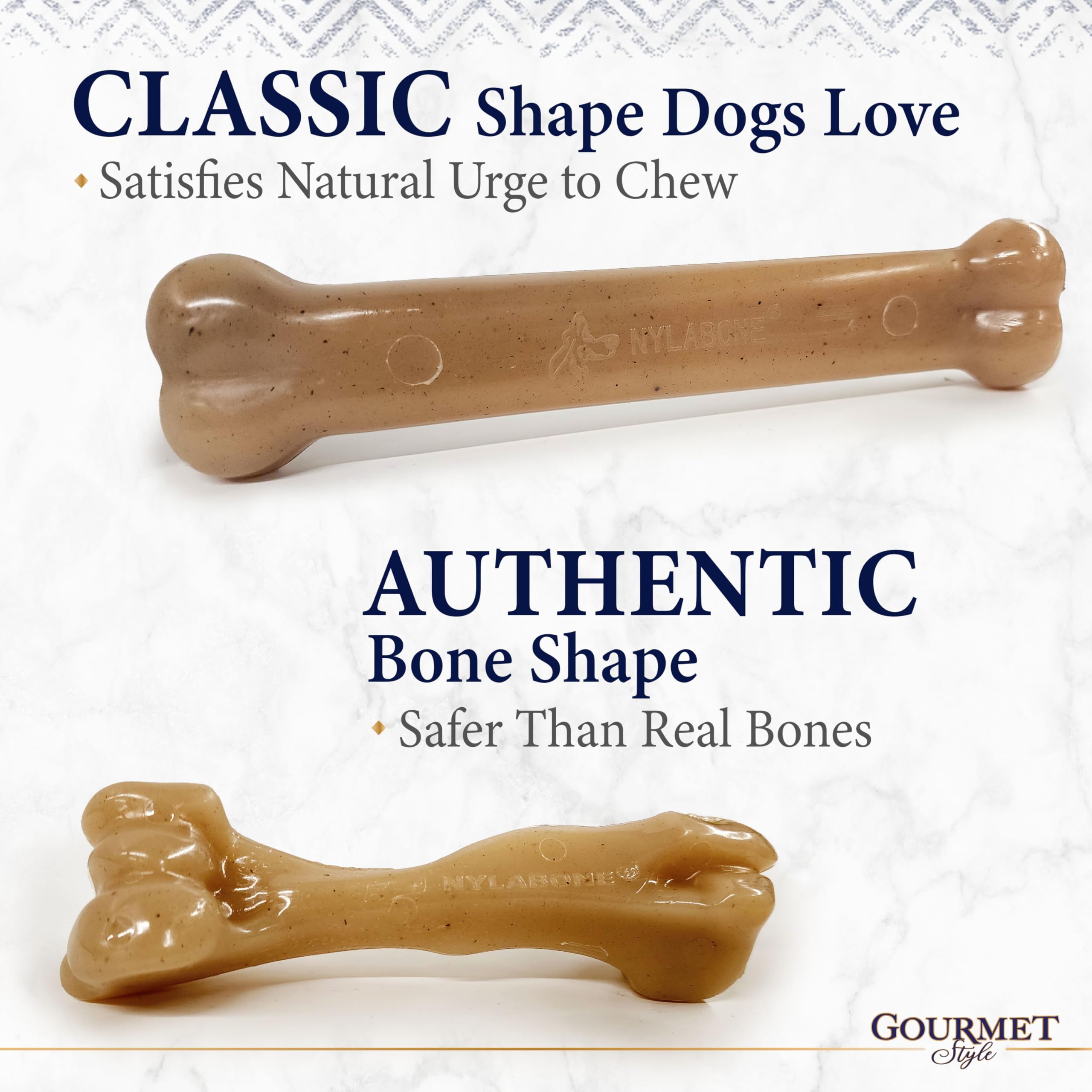 Nylabone Gourmet Style Strong Chew Toy Bundle, Toys for Dogs, Baby Back Ribs & Aged Cheddar Flavor, Large - Up to 50 lbs, 3 Pack