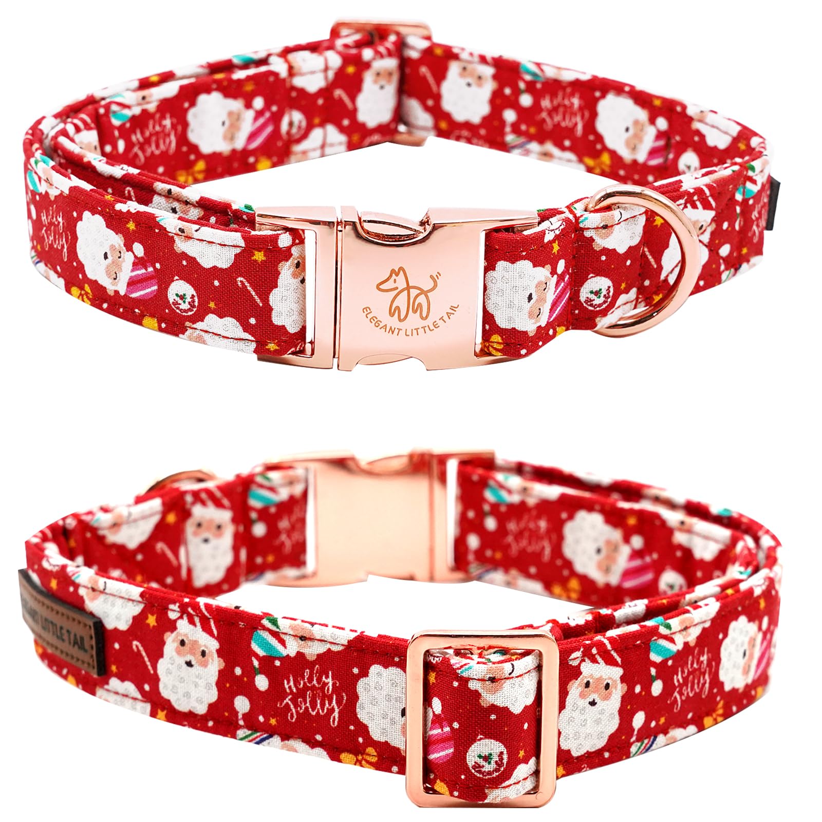 Elegant Little Tail Christmas Dog Collar, Red Santa Claus Print Pet Collar Dog Durable Cute Dog Collars Winter Holiday Male Or F
