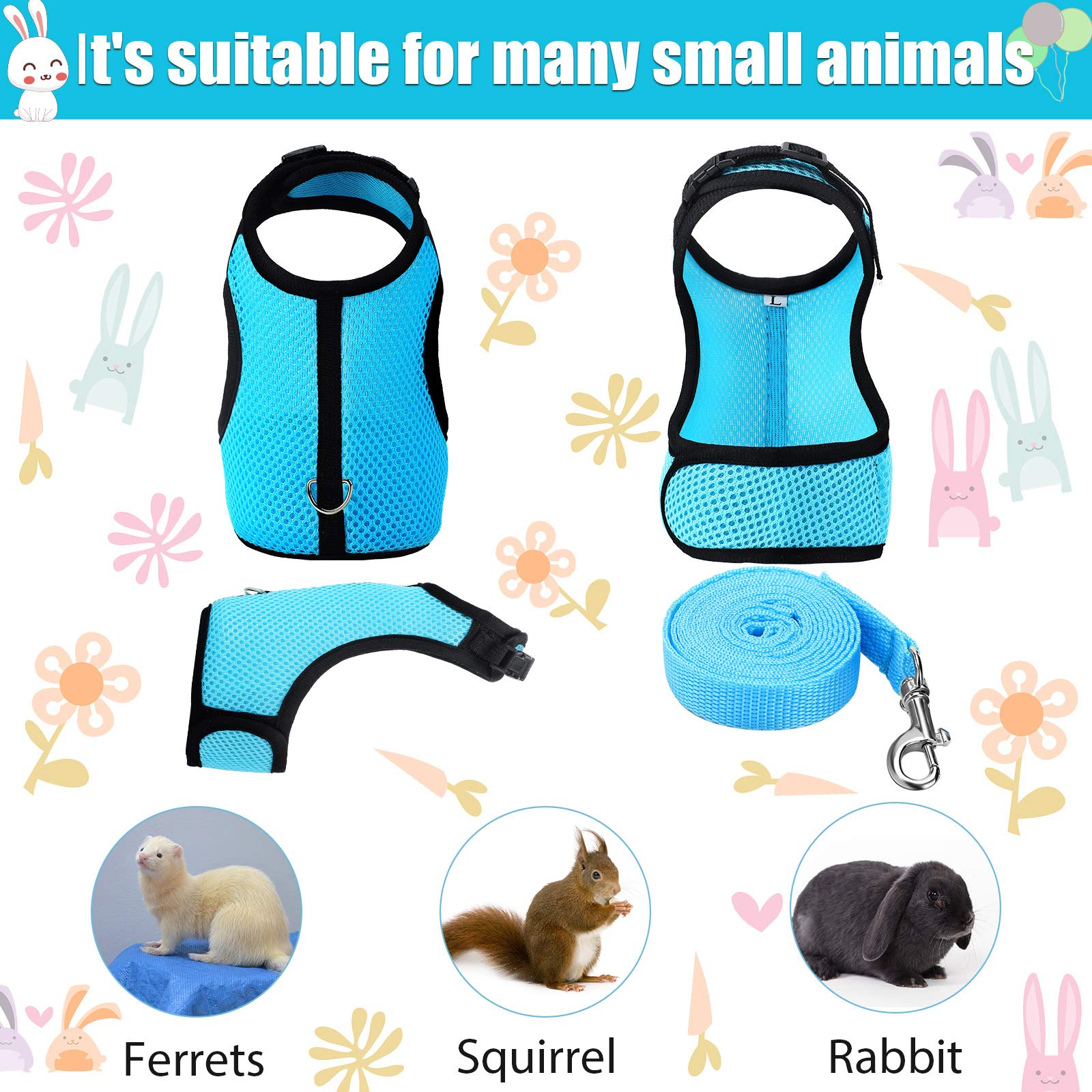 SATINIOR 2 Pieces Bunny Rabbit Harness with Leash Cute Adjustable Buckle Breathable Mesh Vest for Kitten Puppy Small Pets Animal
